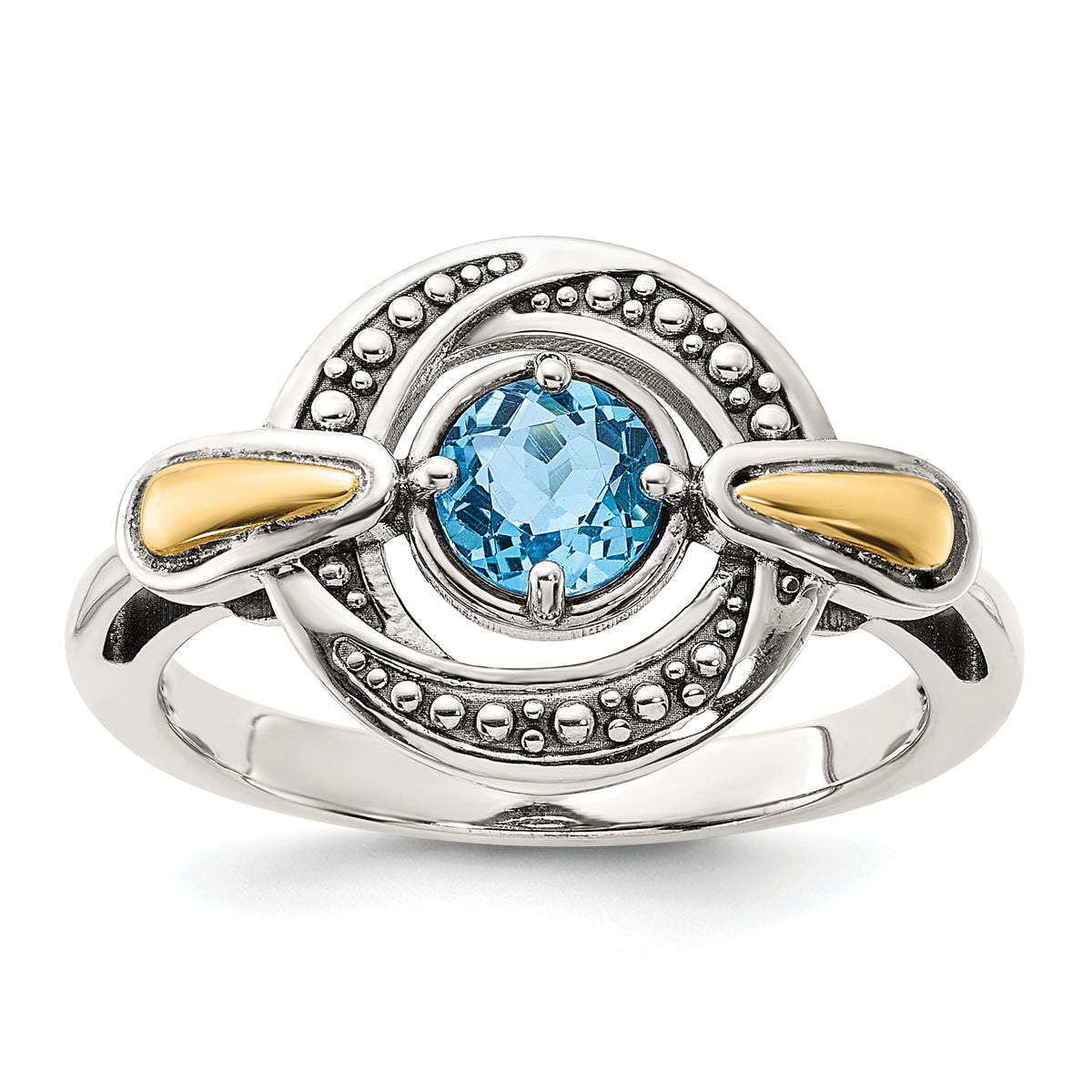 Shey Couture Sterling Silver Antiqued with 14k Accent Light Swiss Blue Topaz Ring
