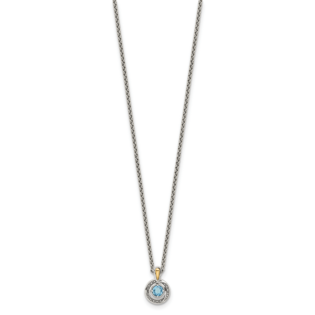 Shey Couture Sterling Silver Antiqued with 14k Accent Light SwiSterling Silver Blue Topaz 18 inch Necklace