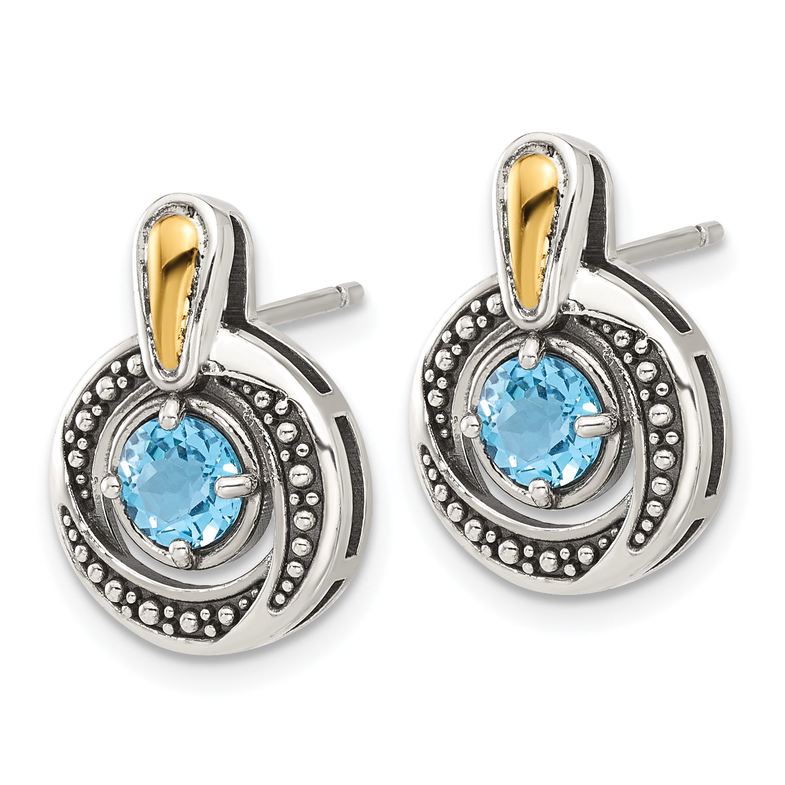 Shey Couture Sterling Silver Antiqued with 14k Accent Light Swiss Blue Topaz Post Earrings Secondary image