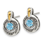 Shey Couture Sterling Silver Antiqued with 14k Accent Light Swiss Blue Topaz Post Earrings