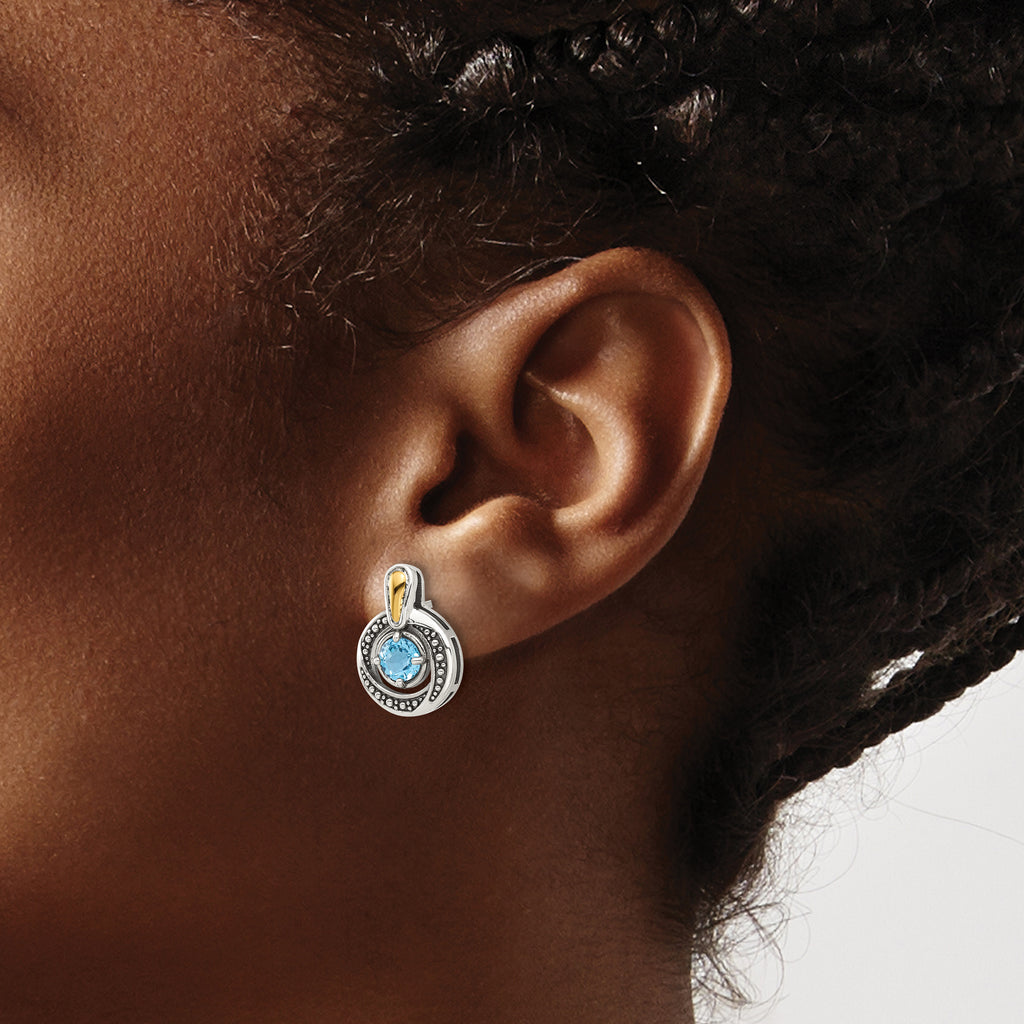 Shey Couture Sterling Silver Antiqued with 14k Accent Light Swiss Blue Topaz Post Earrings