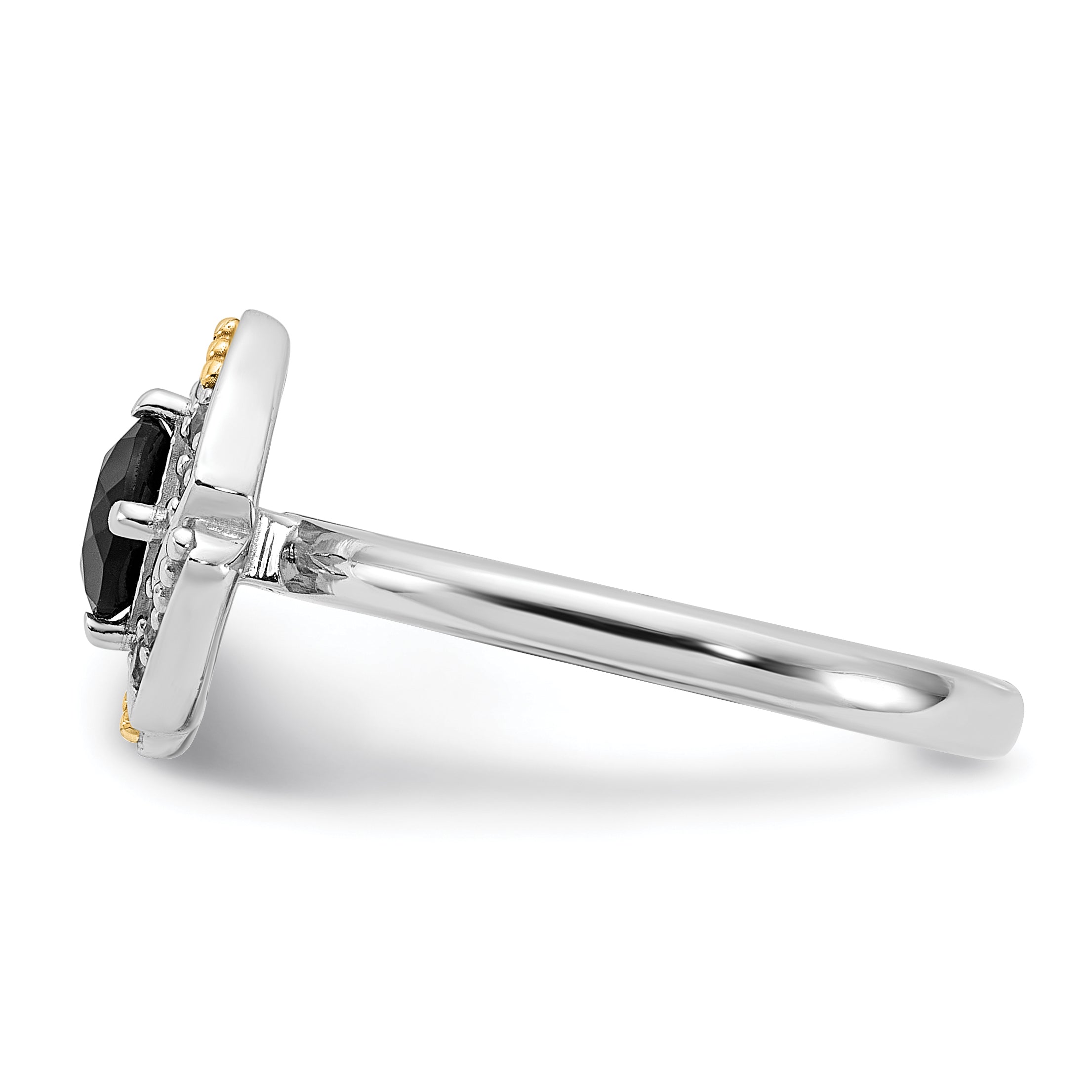 Shey Couture Sterling Silver Rhodium-plated with 14k Accent .50 Onyx and .16 Swiss Blue Topaz Ring