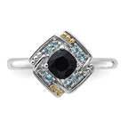 Shey Couture Sterling Silver Rhodium-Plated with 14k Accent .50 Onyx and .16 SwiSterling Silver Blue Topaz Ring