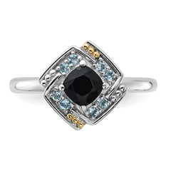 Shey Couture Sterling Silver Rhodium-plated with 14k Accent .50 Onyx and .16 Swiss Blue Topaz Ring
