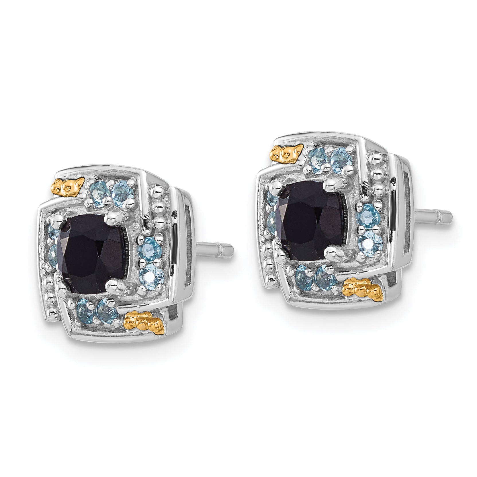 Shey Couture Sterling Silver Rhodium-plated with 14k Accent .96 Onyx / .33 Swiss Blue Topaz Post Earrings Secondary image