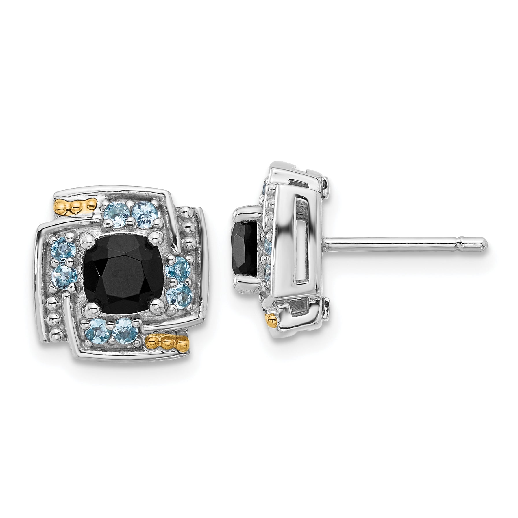 Shey Couture Sterling Silver Rhodium-plated with 14k Accent .96 Onyx / .33 Swiss Blue Topaz Post Earrings Main image