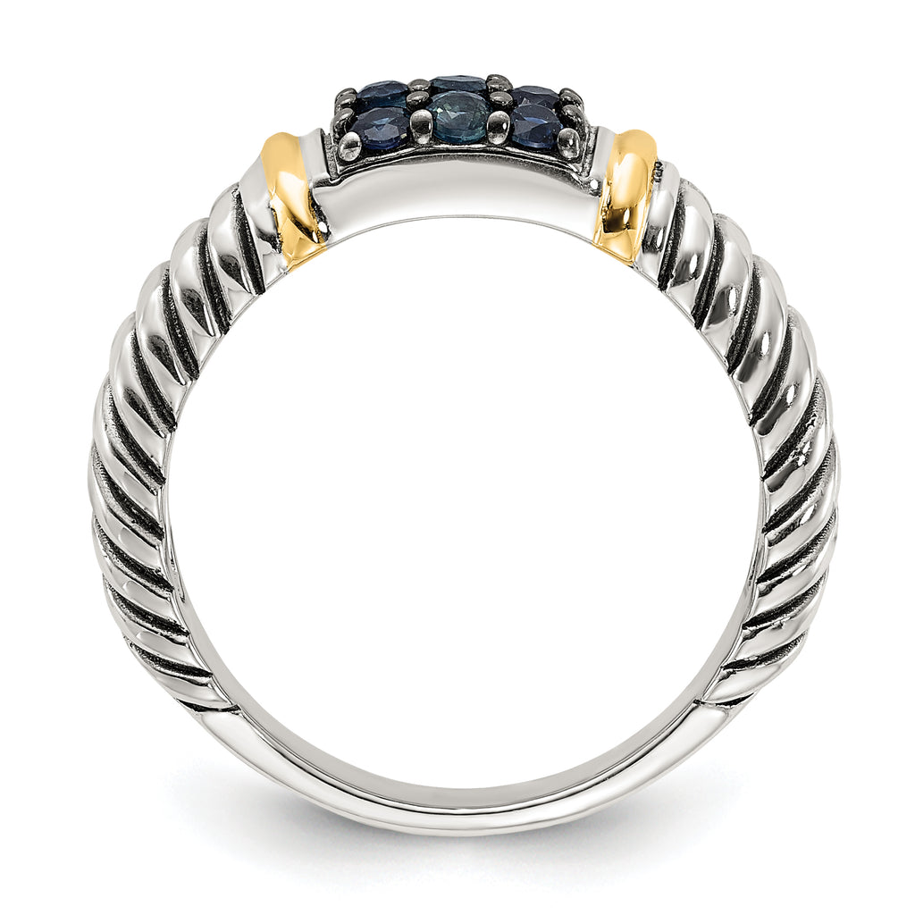 Shey Couture Sterling Silver with 14k Accent Black Rhodium-Plated Antiqued Sapphire Ring