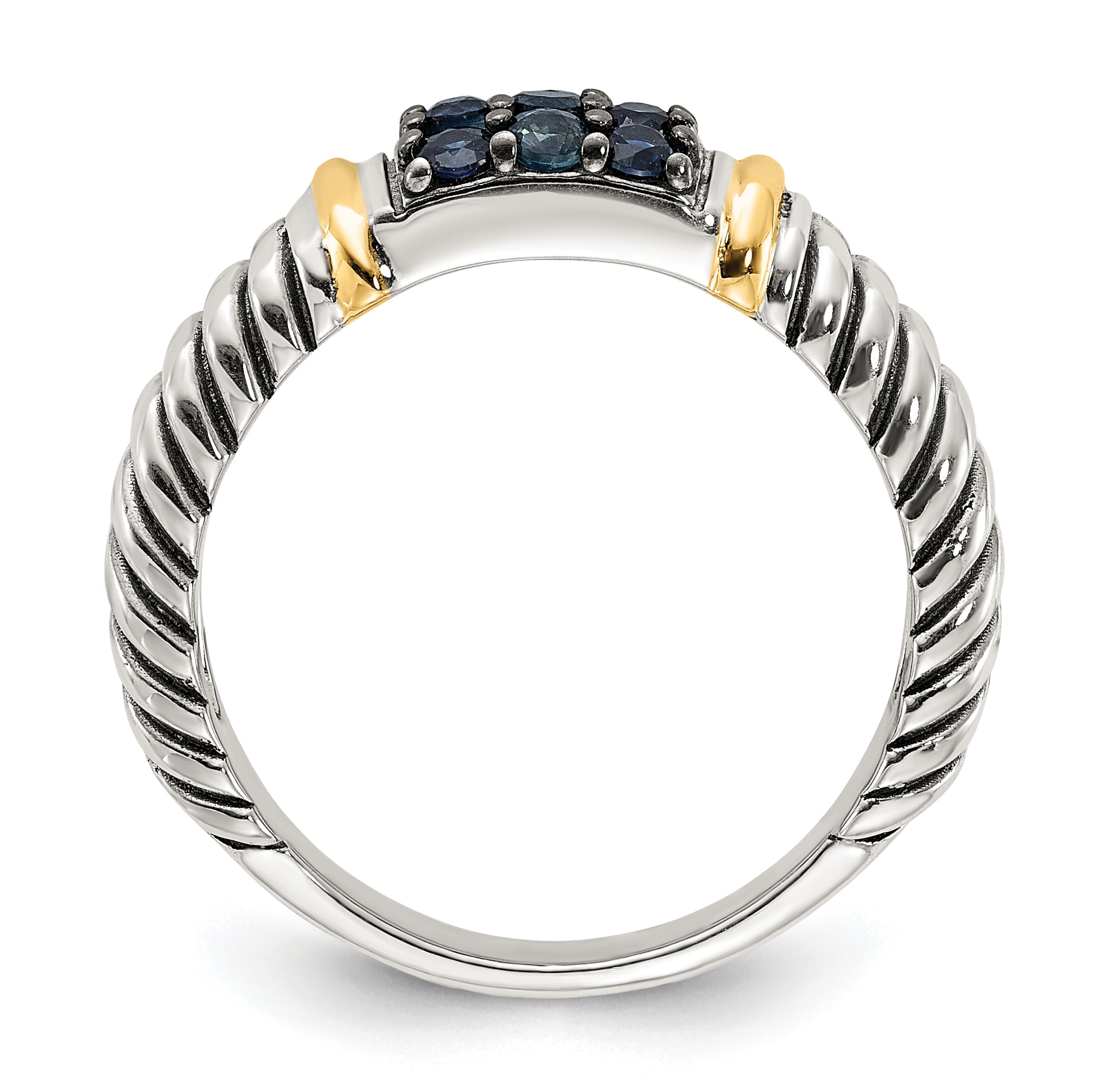 Shey Couture Sterling Silver with 14k Accent Black Rhodium-Plated Antiqued Sapphire Ring