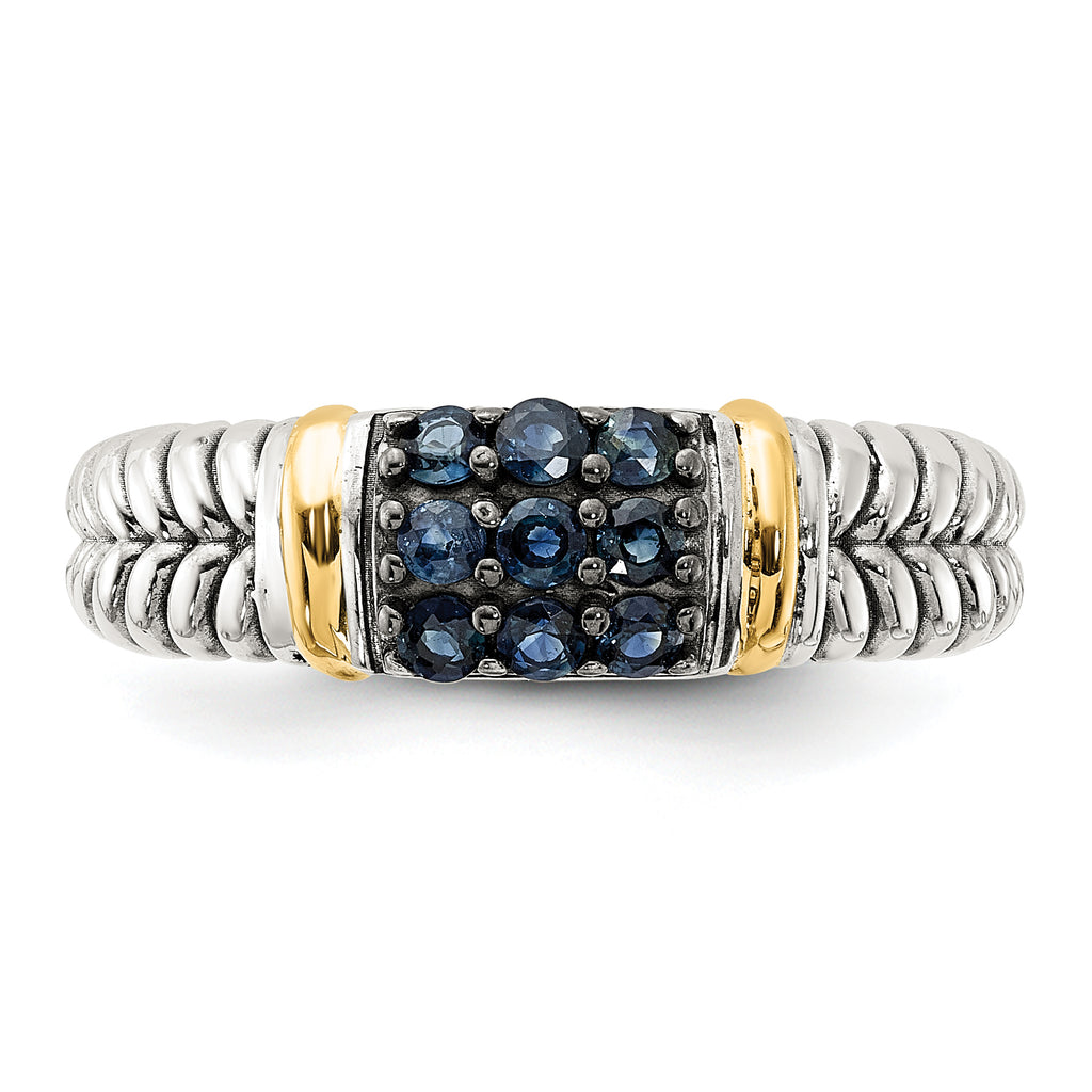 Shey Couture Sterling Silver with 14k Accent Black Rhodium-Plated Antiqued Sapphire Ring