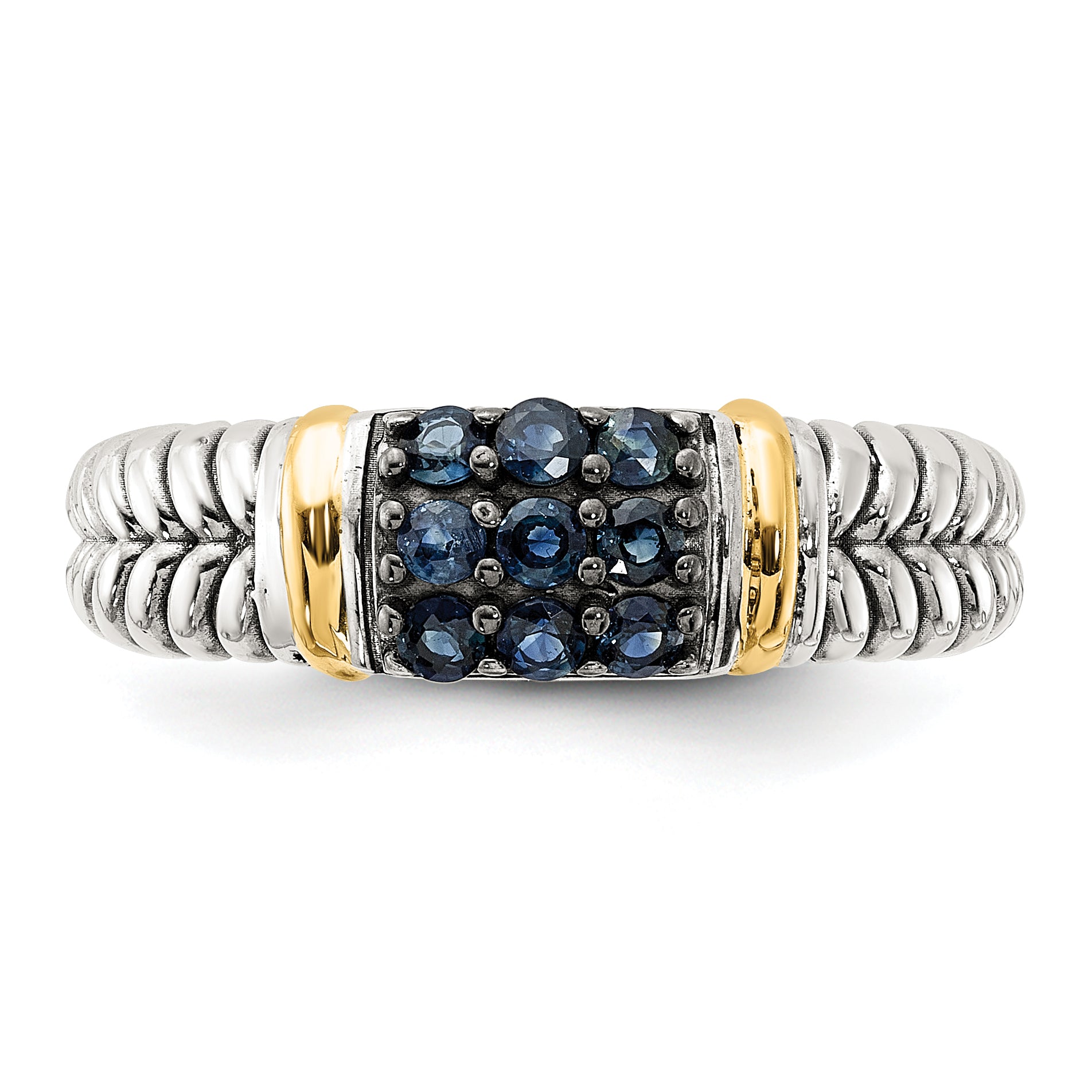 Shey Couture Sterling Silver with 14k Accent Black Rhodium-Plated Antiqued Sapphire Ring