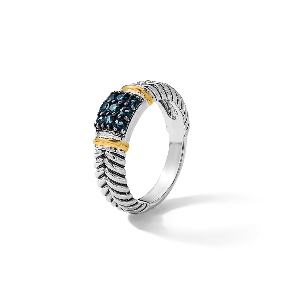 Shey Couture Sterling Silver with 14k Accent Black Rhodium-Plated Antiqued Sapphire Ring
