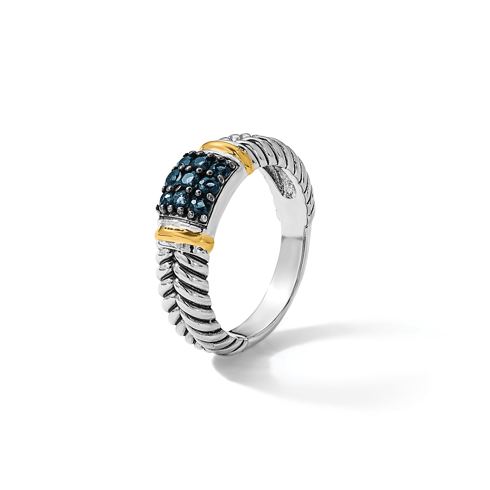 Shey Couture Sterling Silver with 14k Accent Black Rhodium-Plated Antiqued Sapphire Ring