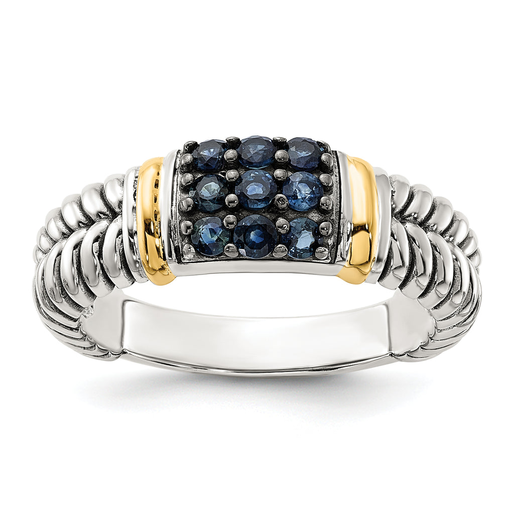 Shey Couture Sterling Silver with 14k Accent Black Rhodium-Plated Antiqued Sapphire Ring