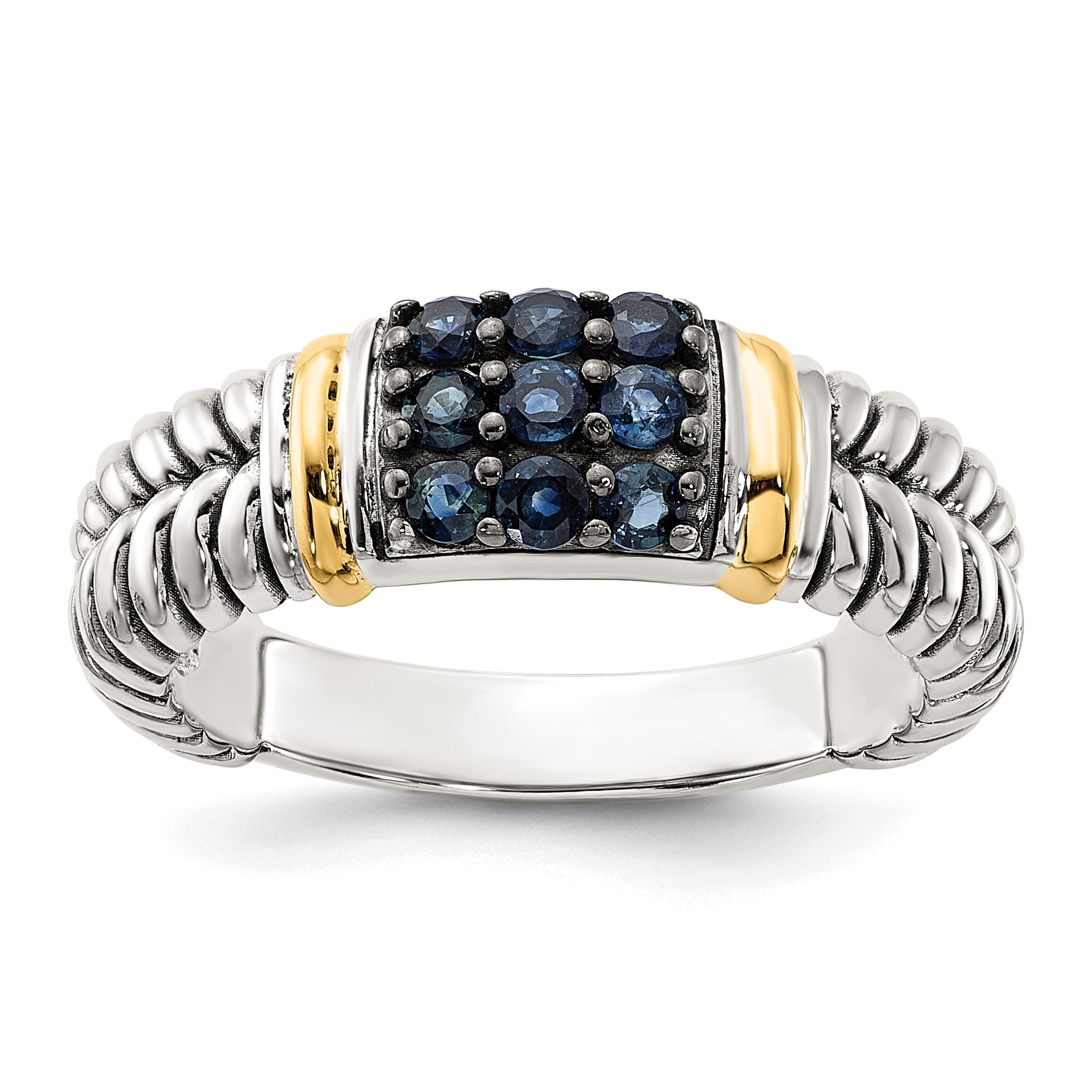 Shey Couture Sterling Silver with 14k Accent Black Rhodium-Plated Antiqued Sapphire Ring