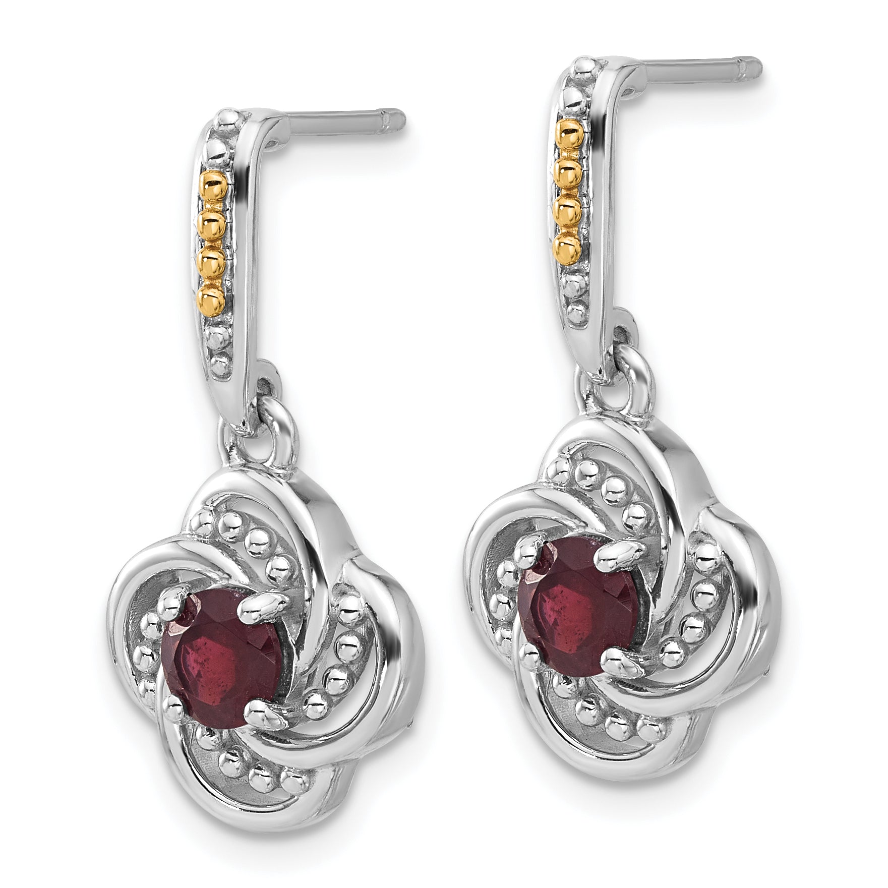 Shey Couture Sterling Silver Rhodium-plated with 14k Accent Garnet Dangle Post Earrings Secondary image