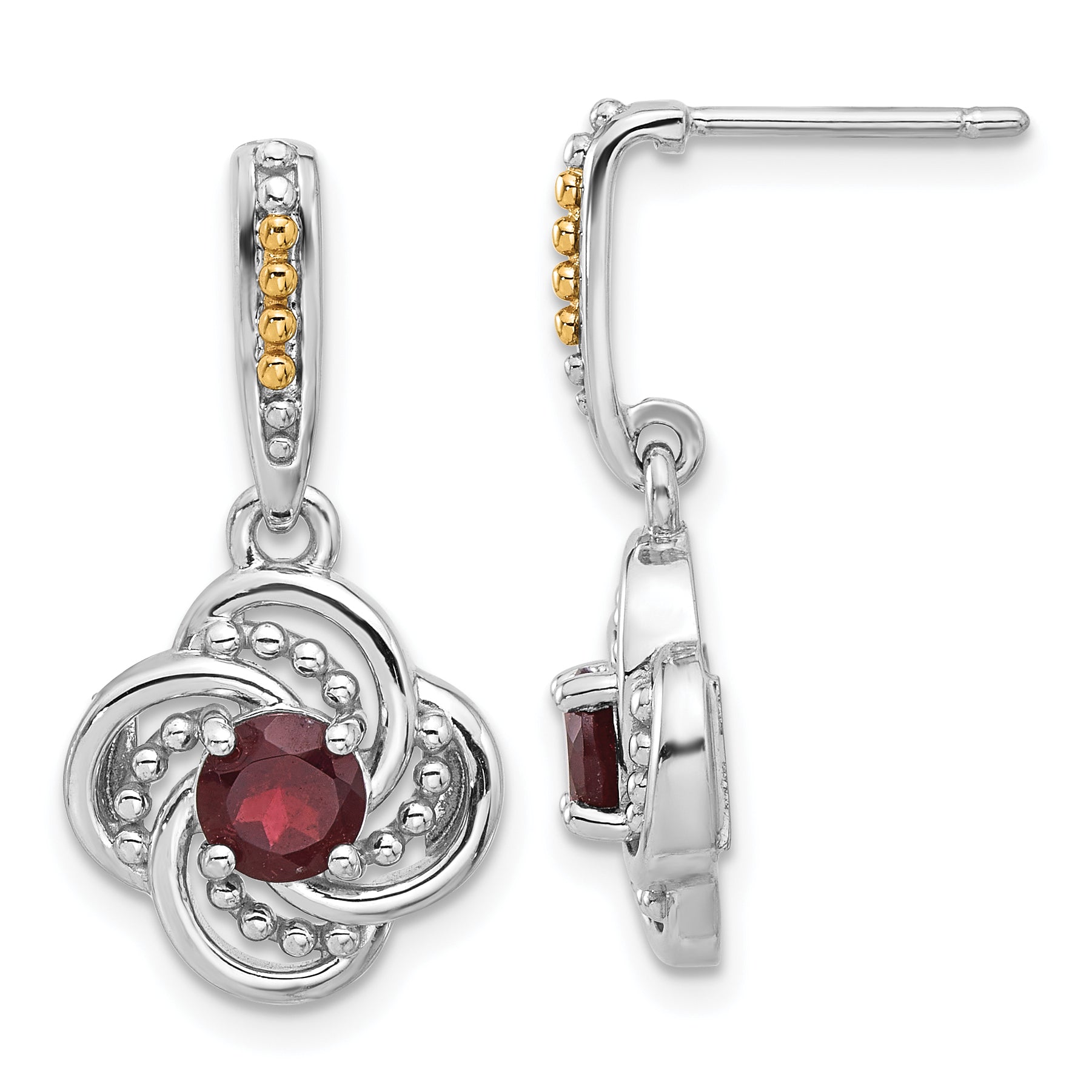 Shey Couture Sterling Silver Rhodium-plated with 14k Accent Garnet Dangle Post Earrings Main image