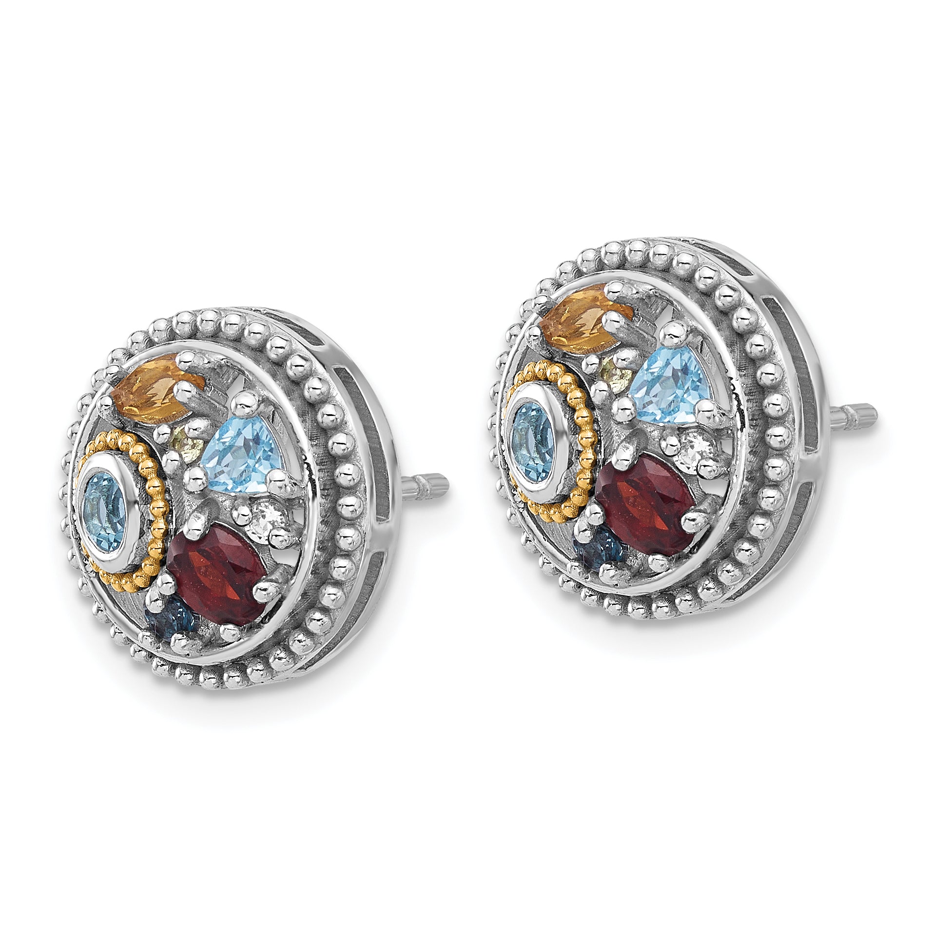 Shey Couture Sterling Silver Rh-plated w/14k Accent .10 Light and .55Swiss Blue Topaz/.52Garnet/.19Citrine/.02Peridot/.06White Topaz Earrings Secondary image