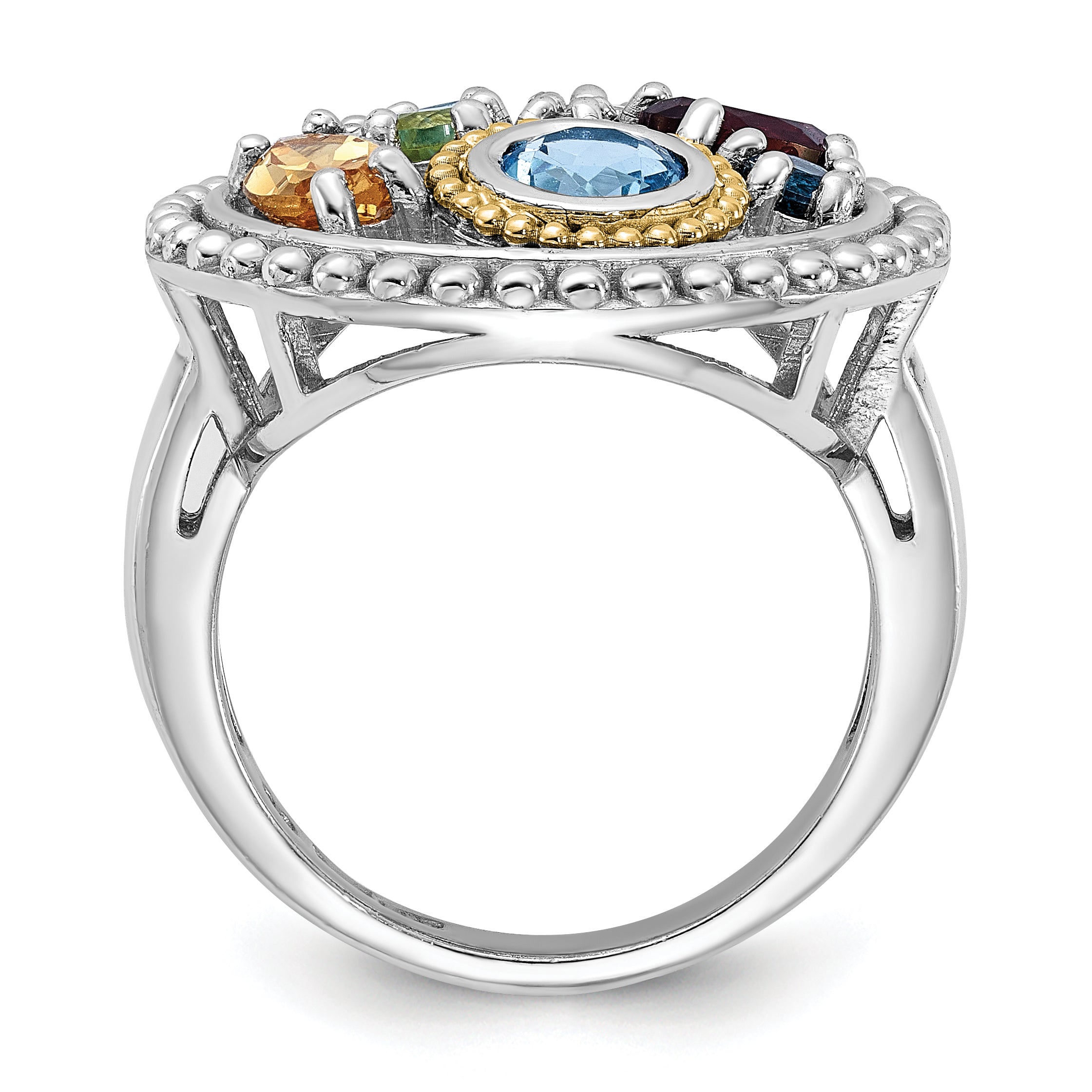 Shey Couture Sterling Silver Rh-plated w/14k Accent .47Citrine/.93Swiss Blue Topaz/.15Light Blue Topaz/.13Peridot/.67Garnet/.39Wht Topaz Ring