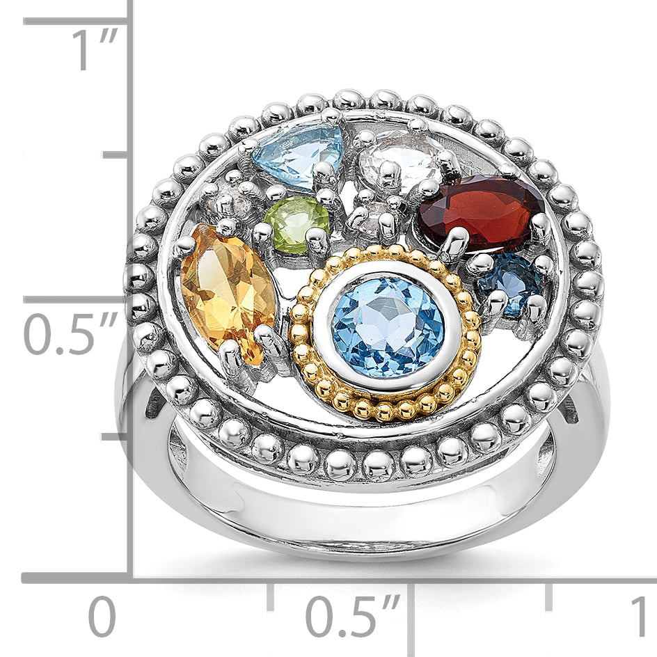 Shey Couture Sterling Silver Rh-plated w/14k Accent .47Citrine/.93Swiss Blue Topaz/.15Light Blue Topaz/.13Peridot/.67Garnet/.39Wht Topaz Ring