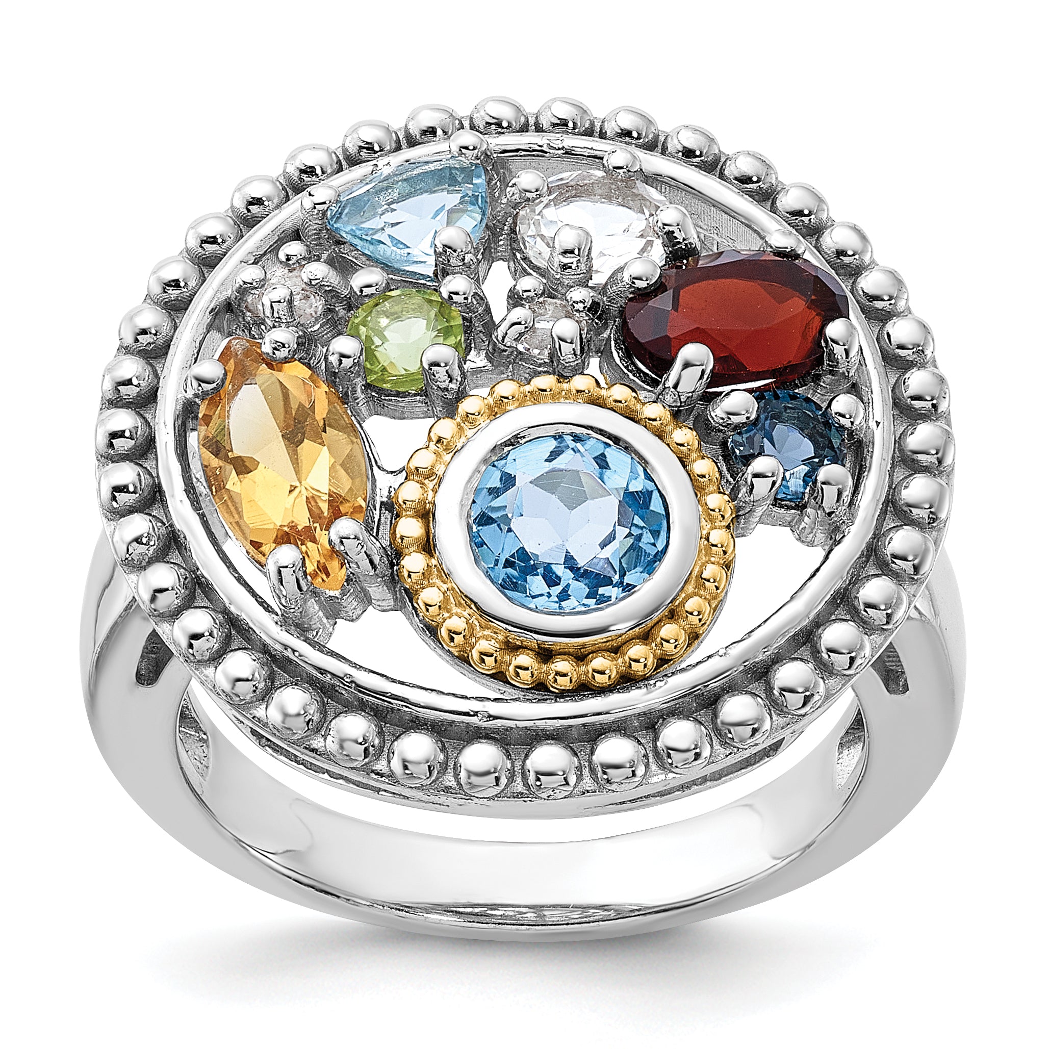 Shey Couture Sterling Silver Rh-plated w/14k Accent .47Citrine/.93Swiss Blue Topaz/.15Light Blue Topaz/.13Peridot/.67Garnet/.39Wht Topaz Ring Main image