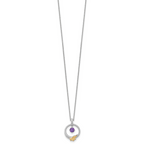 Shey Couture Sterling Silver Rhodium-plated Twisted Circle with 14k Leaf Accent Round Amethyst Dangle 18 inch with 2 inch Extension Necklace