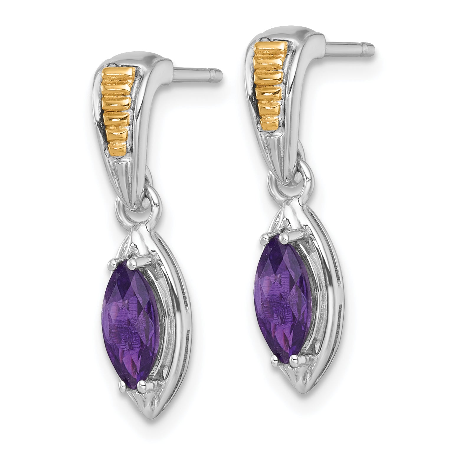 Shey Couture Sterling Silver Rhodium-plated with 14k Accent Marquise Amethyst Post Dangle Earrings Secondary image