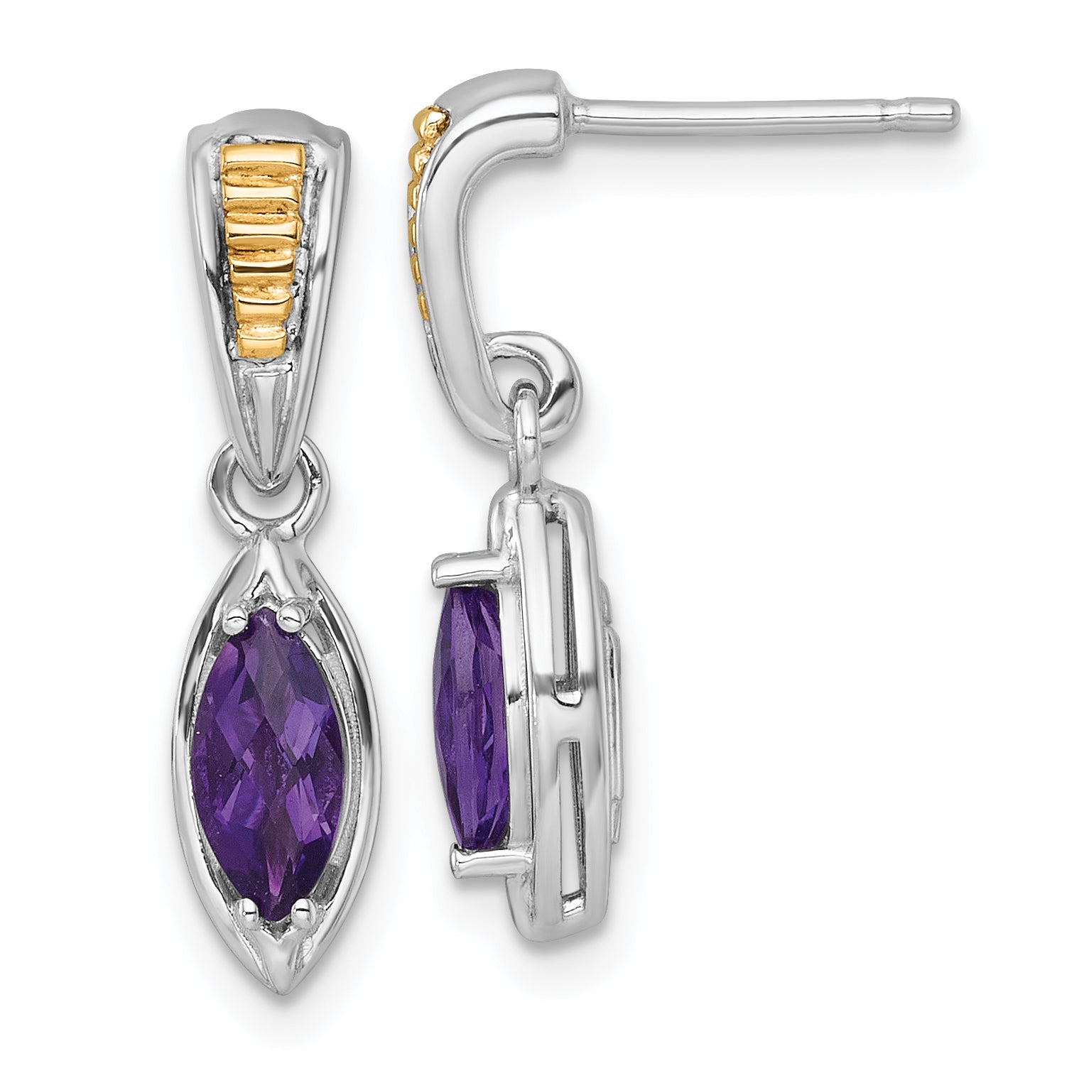 Shey Couture Sterling Silver Rhodium-plated with 14k Accent Marquise Amethyst Post Dangle Earrings Main image