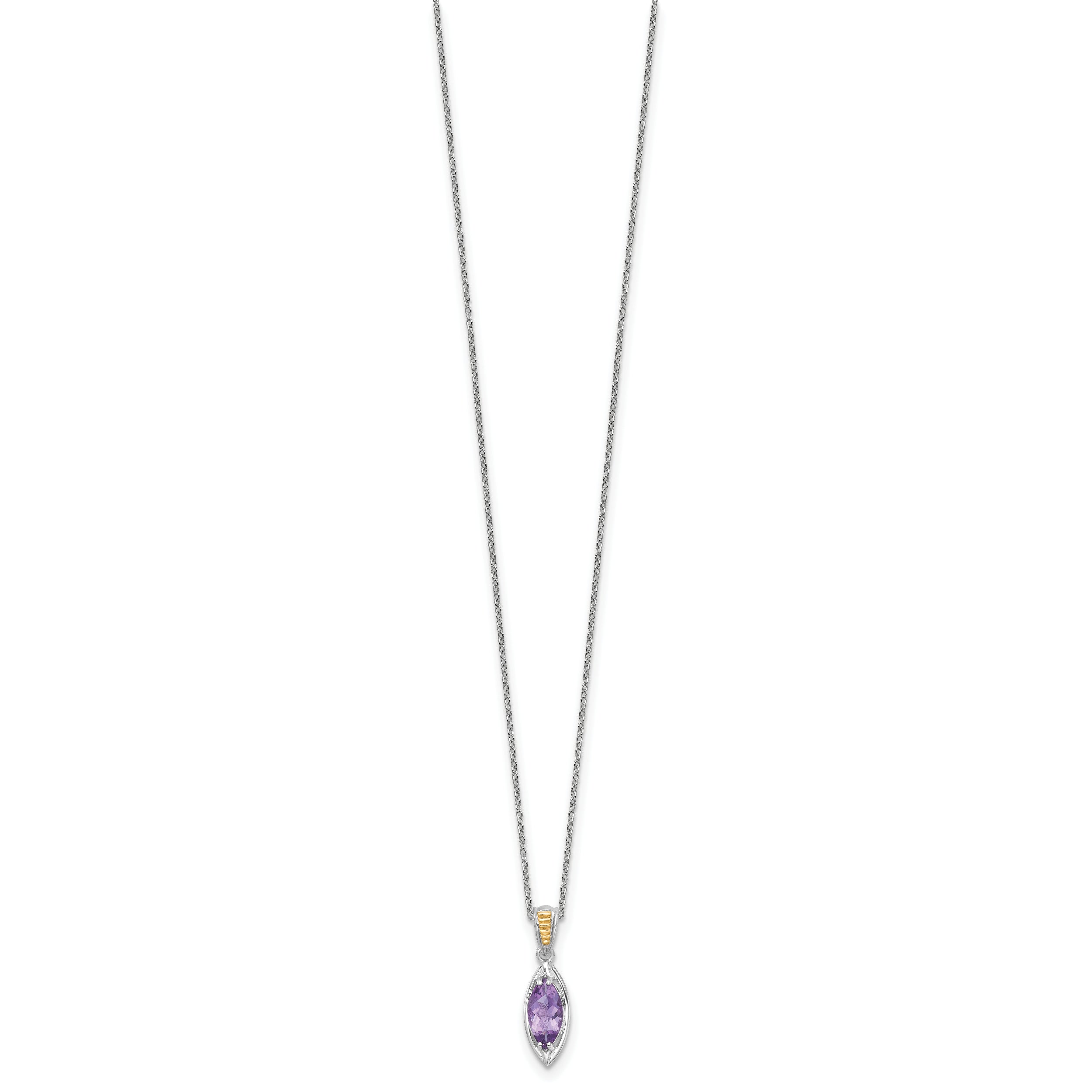 Shey Couture Sterling Silver Rhodium-plated with 14k Accent Marquise Amethyst Navette 18 inch with 2 inch Extension Necklace