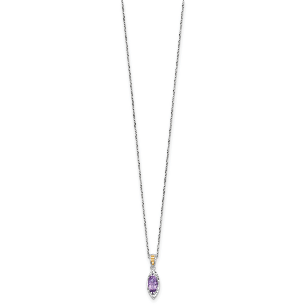 Shey Couture Sterling Silver Rhodium-plated with 14k Accent Marquise Amethyst Navette 18 inch with 2 inch Extension Necklace