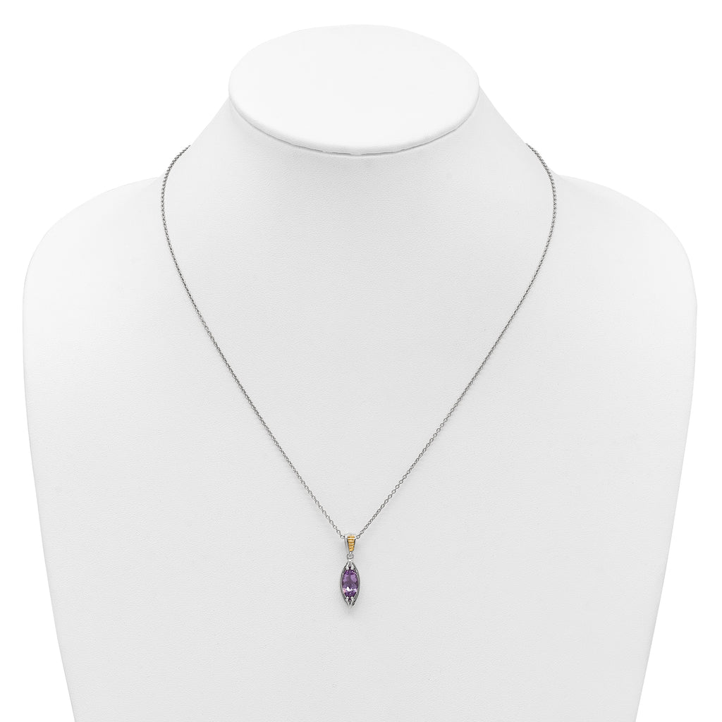 Shey Couture Sterling Silver Rhodium-plated with 14k Accent Marquise Amethyst Navette 18 inch with 2 inch Extension Necklace
