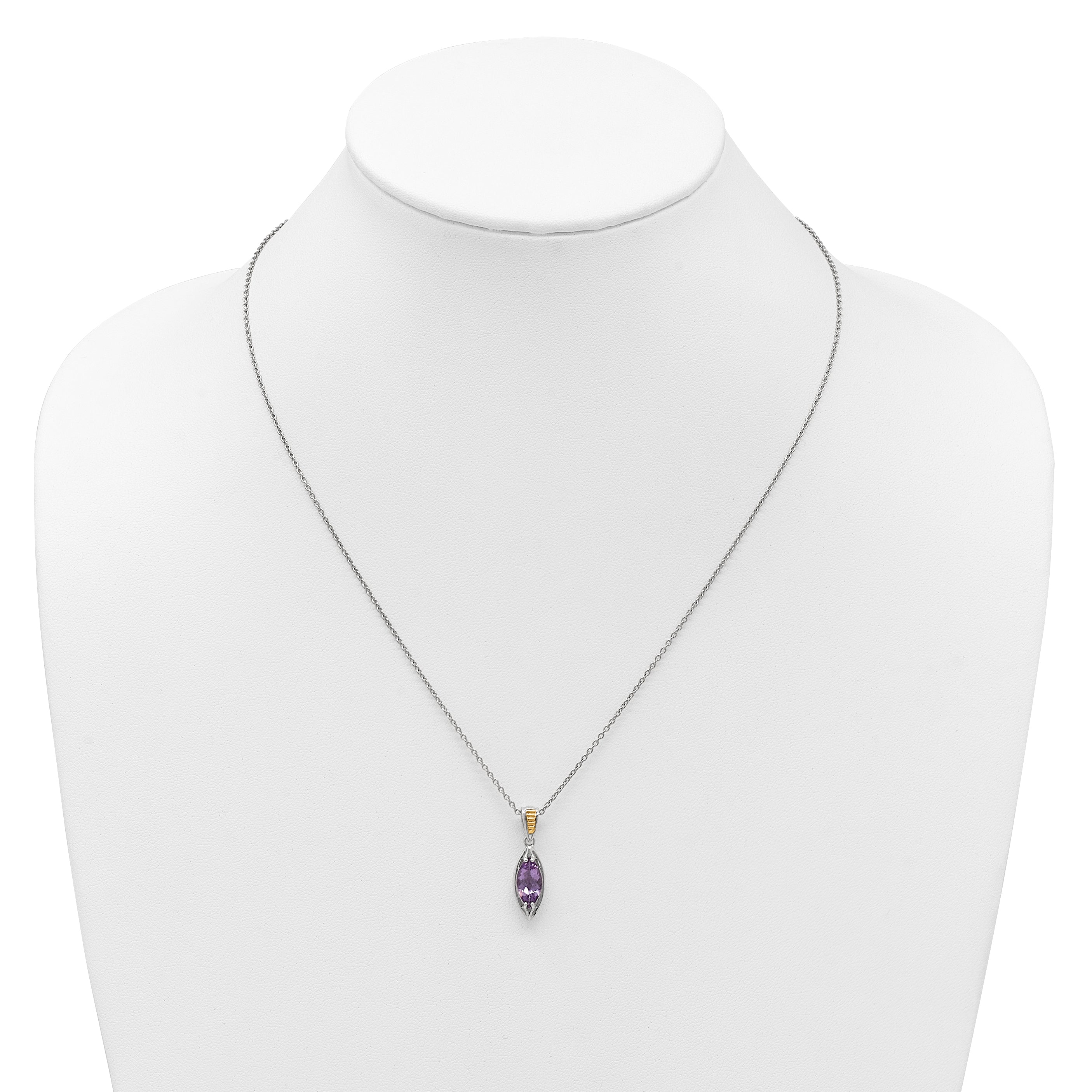 Shey Couture Sterling Silver Rhodium-plated with 14k Accent Marquise Amethyst Navette 18 inch with 2 inch Extension Necklace