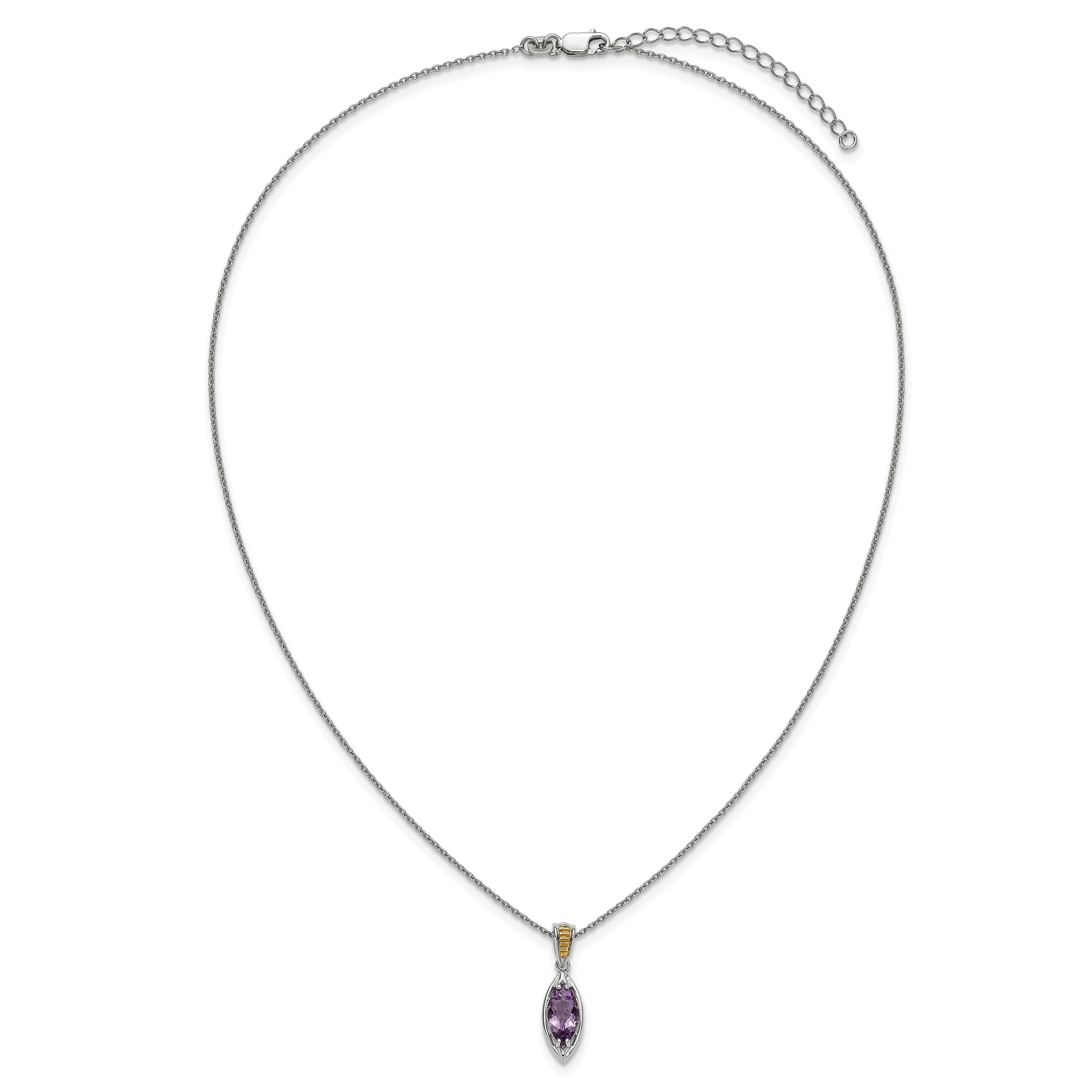Shey Couture Sterling Silver Rhodium-plated with 14k Accent Marquise Amethyst Navette 18 inch with 2 inch Extension Necklace
