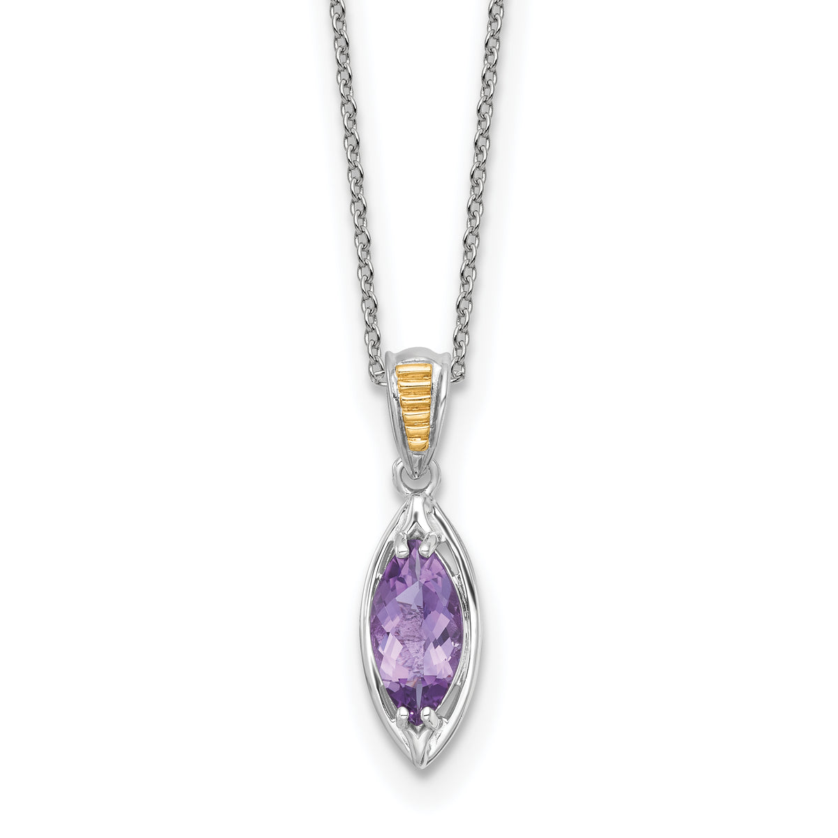 Shey Couture Sterling Silver Rhodium-plated with 14k Accent Marquise Amethyst Navette 18 inch with 2 inch Extension Necklace