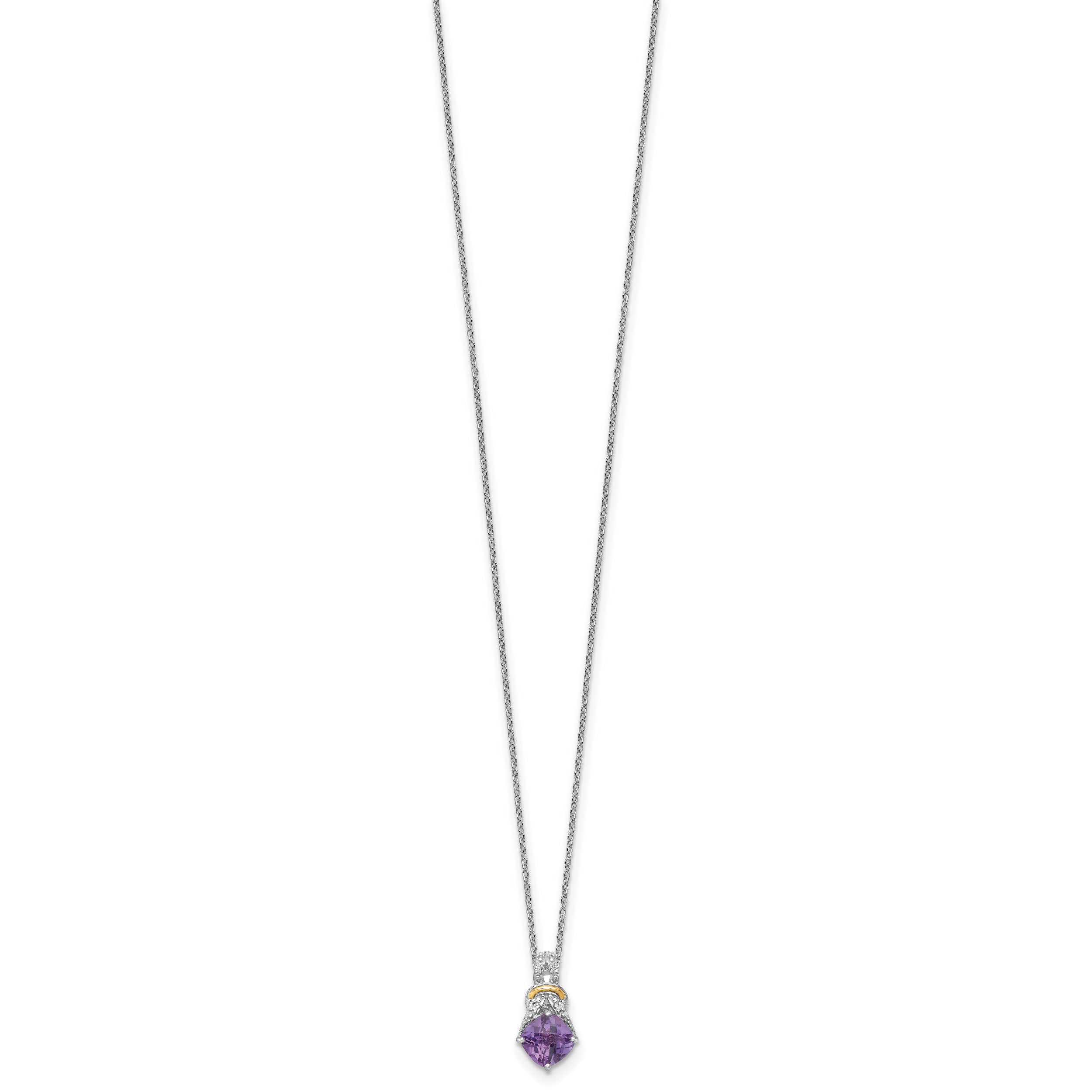 Shey Couture Sterling Silver Rhodium-plated w/14k Accent Checker-cut Cushion Amethyst and .04ct Diamond 18 inch with 2 inch Extension Necklace
