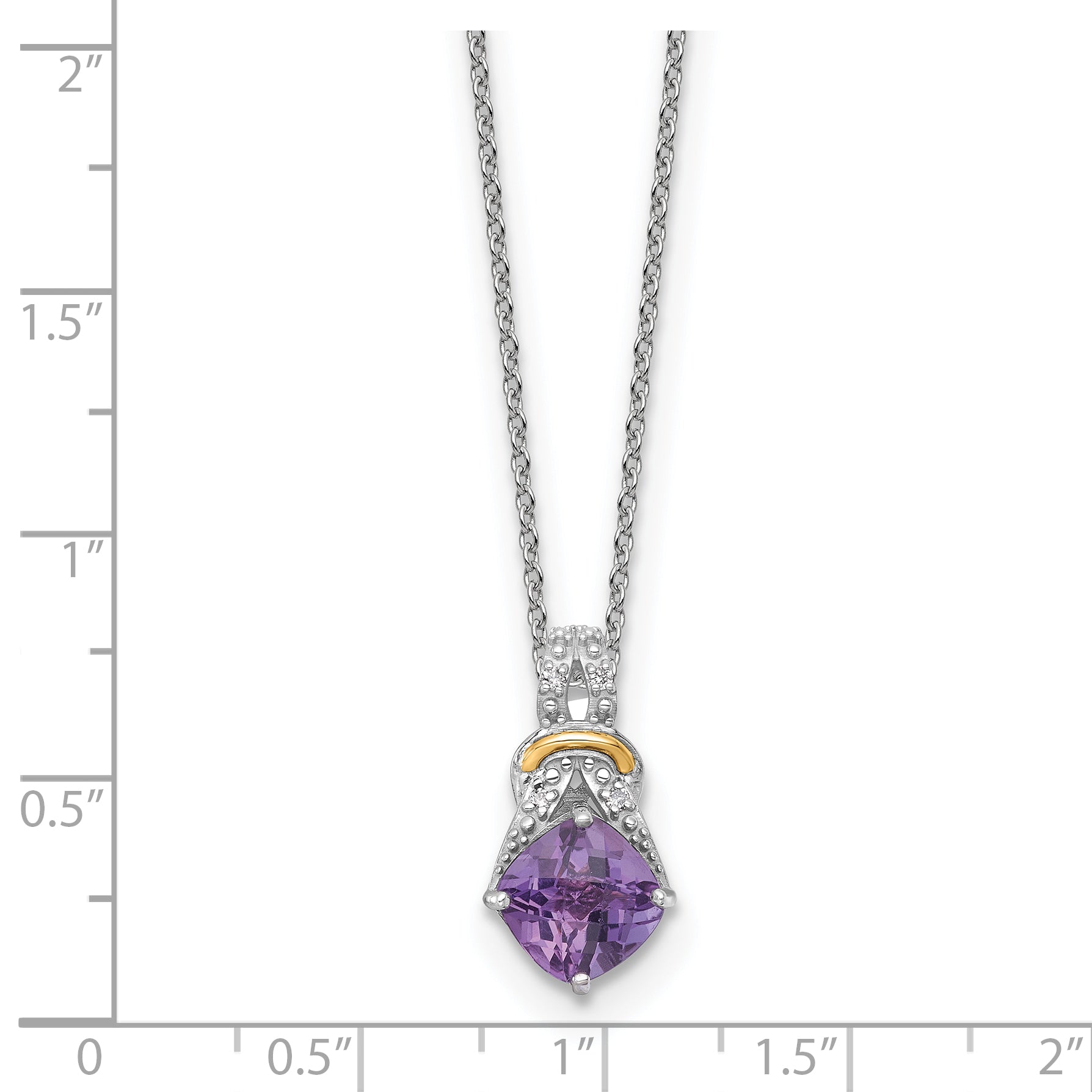 Shey Couture Sterling Silver Rhodium-plated w/14k Accent Checker-cut Cushion Amethyst and .04ct Diamond 18 inch with 2 inch Extension Necklace