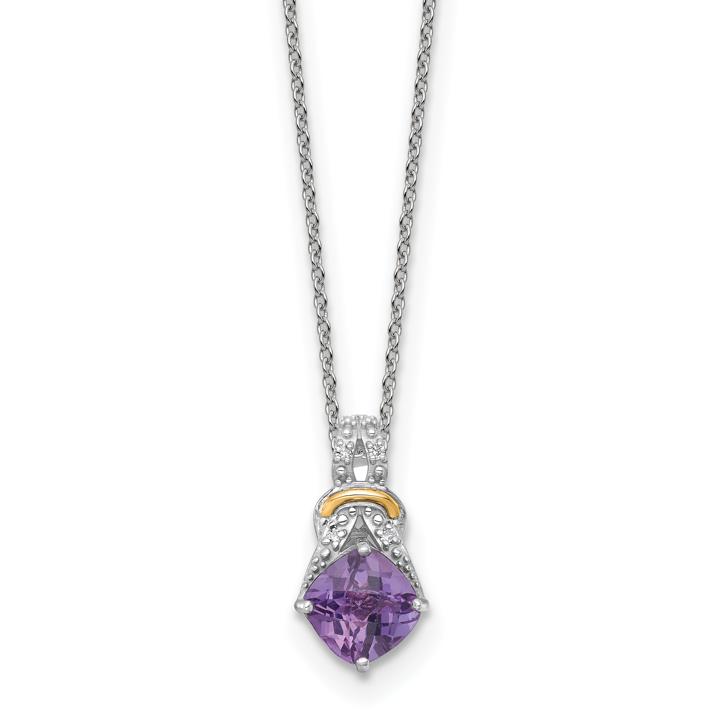 Shey Couture Sterling Silver Rhodium-plated w/14k Accent Checker-cut Cushion Amethyst and .04ct Diamond 18 inch with 2 inch Extension Necklace Main image