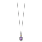 Shey Couture Sterling Silver Rhodium-plated with 14k Accent Oval Amethyst 18 inch with 2 inch Extension Vintage Necklace