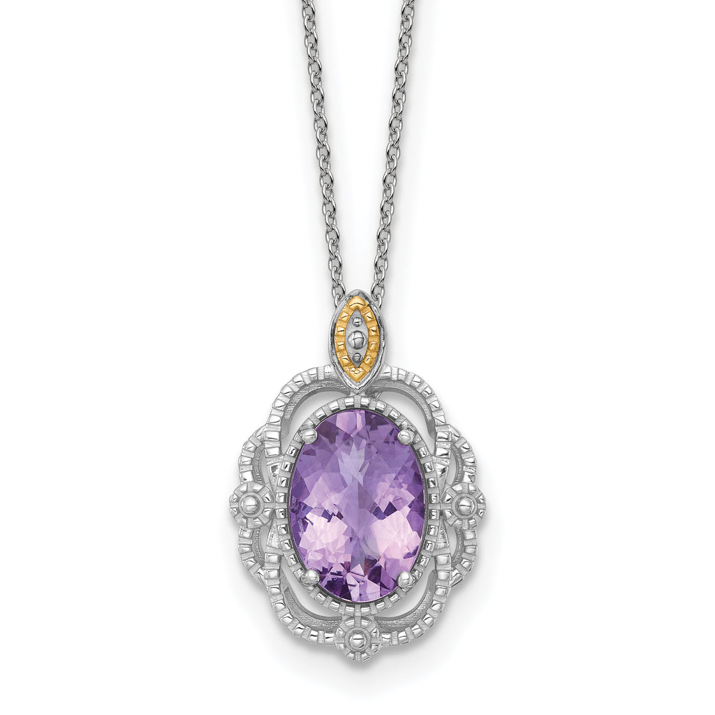 Shey Couture Sterling Silver Rhodium-plated with 14k Accent Oval Amethyst 18 inch with 2 inch Extension Vintage Necklace