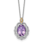 Shey Couture Sterling Silver Rhodium-plated with 14k Accent Oval Amethyst 18 inch with 2 inch Extension Vintage Necklace