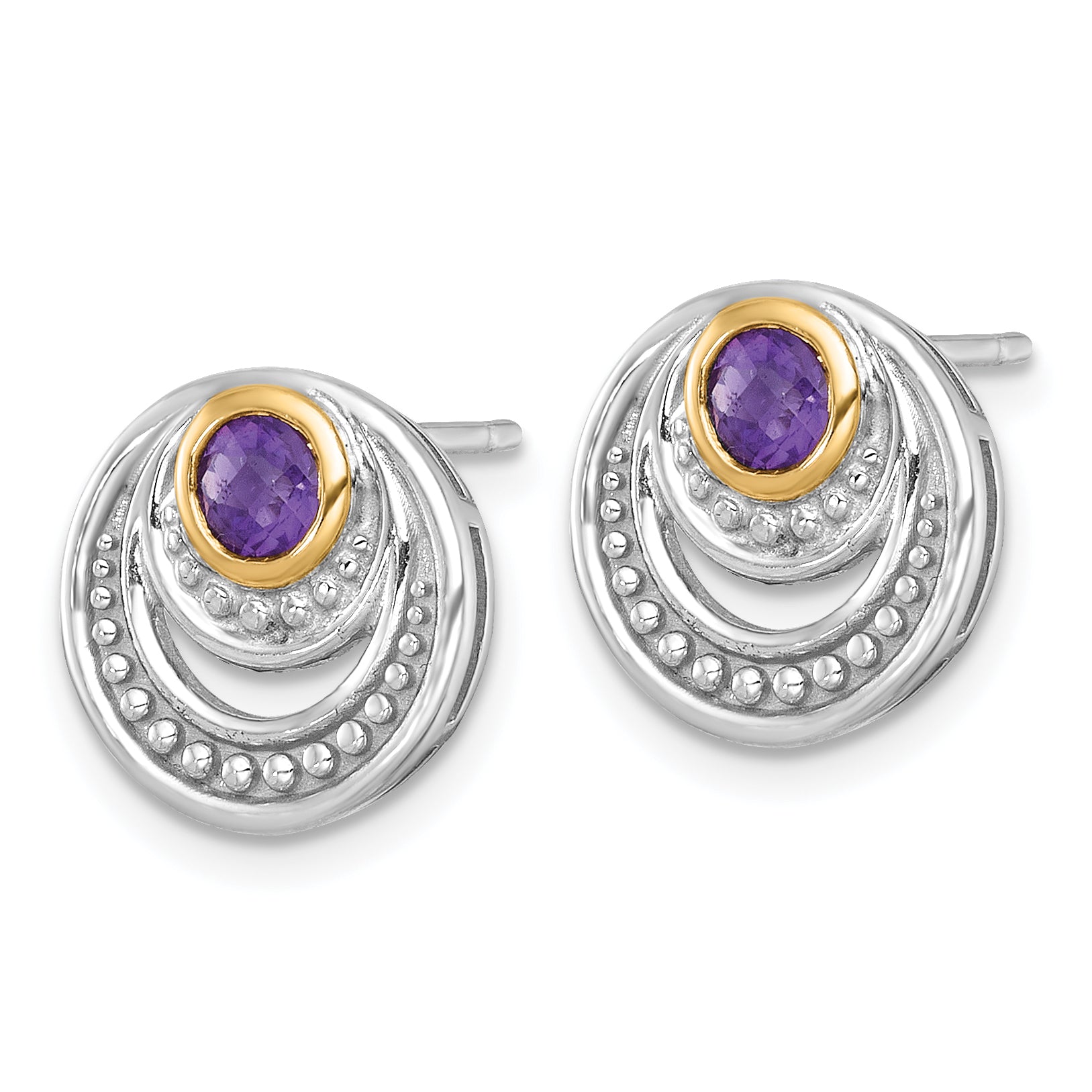 Shey Couture Sterling Silver Rhodium-plated with 14k Accent Round Amethyst Swirl Circle Post Earrings