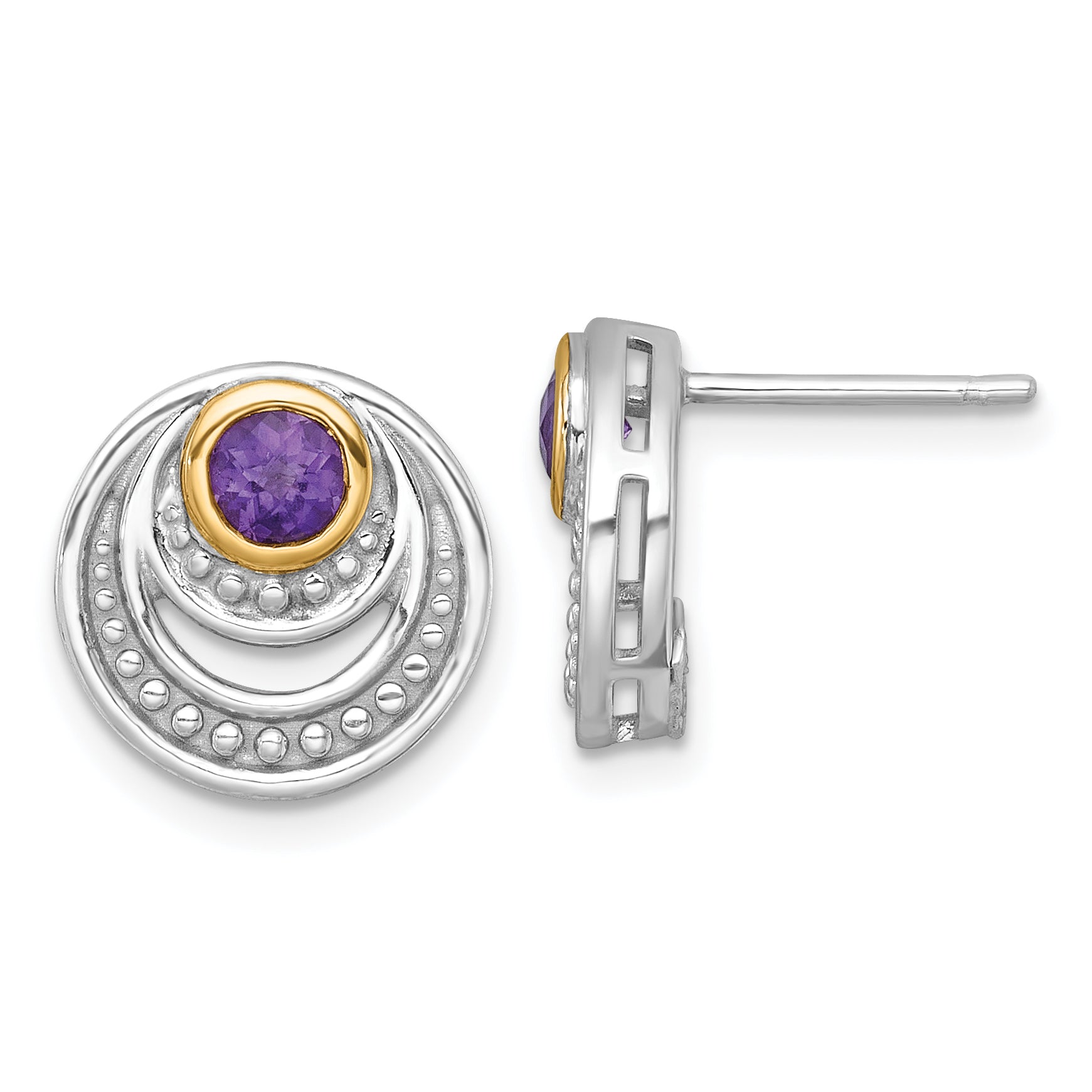 Shey Couture Sterling Silver Rhodium-plated with 14k Accent Round Amethyst Swirl Circle Post Earrings Main image
