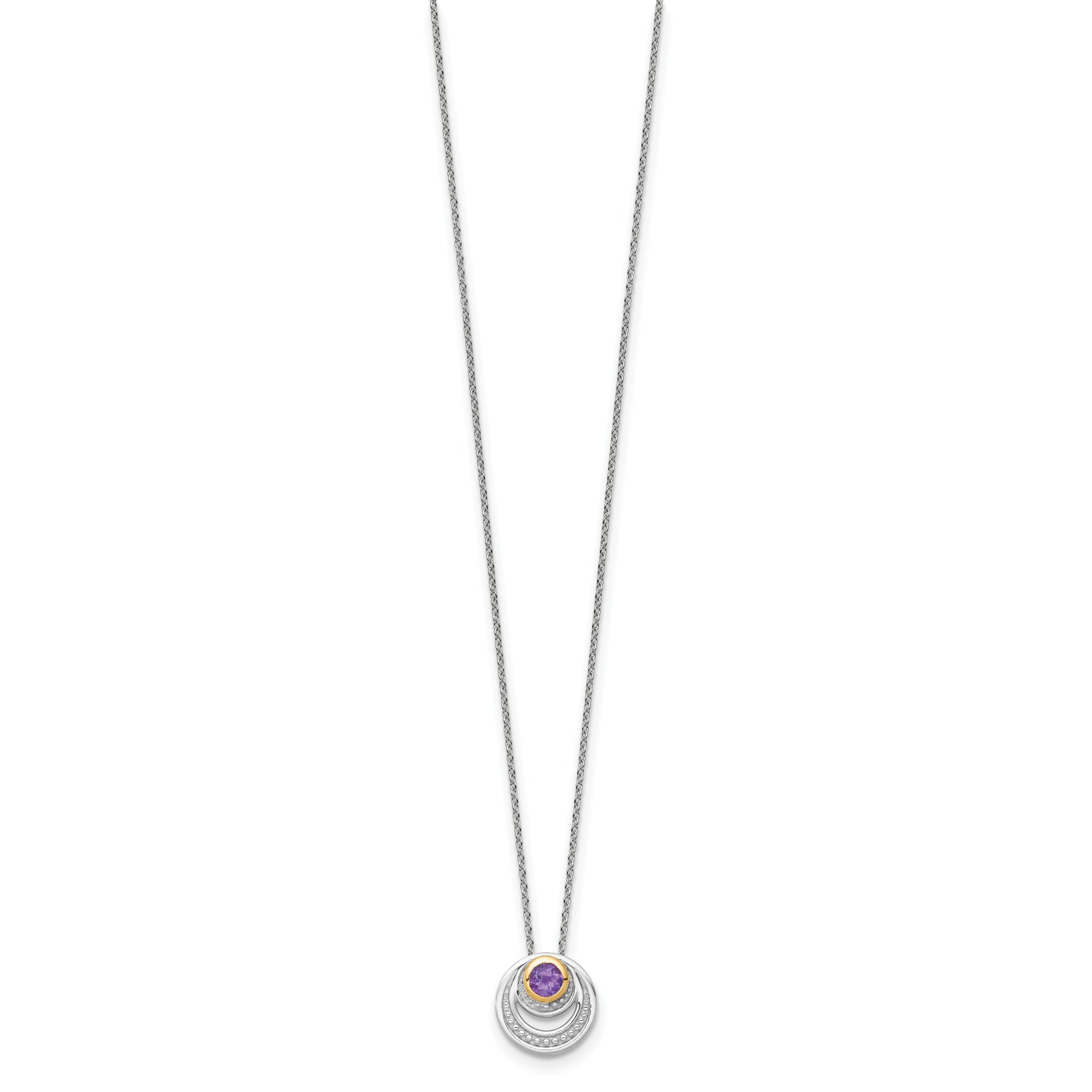 Shey Couture Sterling Silver Rhodium-plated with 14k Accent Round Amethyst Swirl Circle 18 inch with 2 inch Extension Necklace