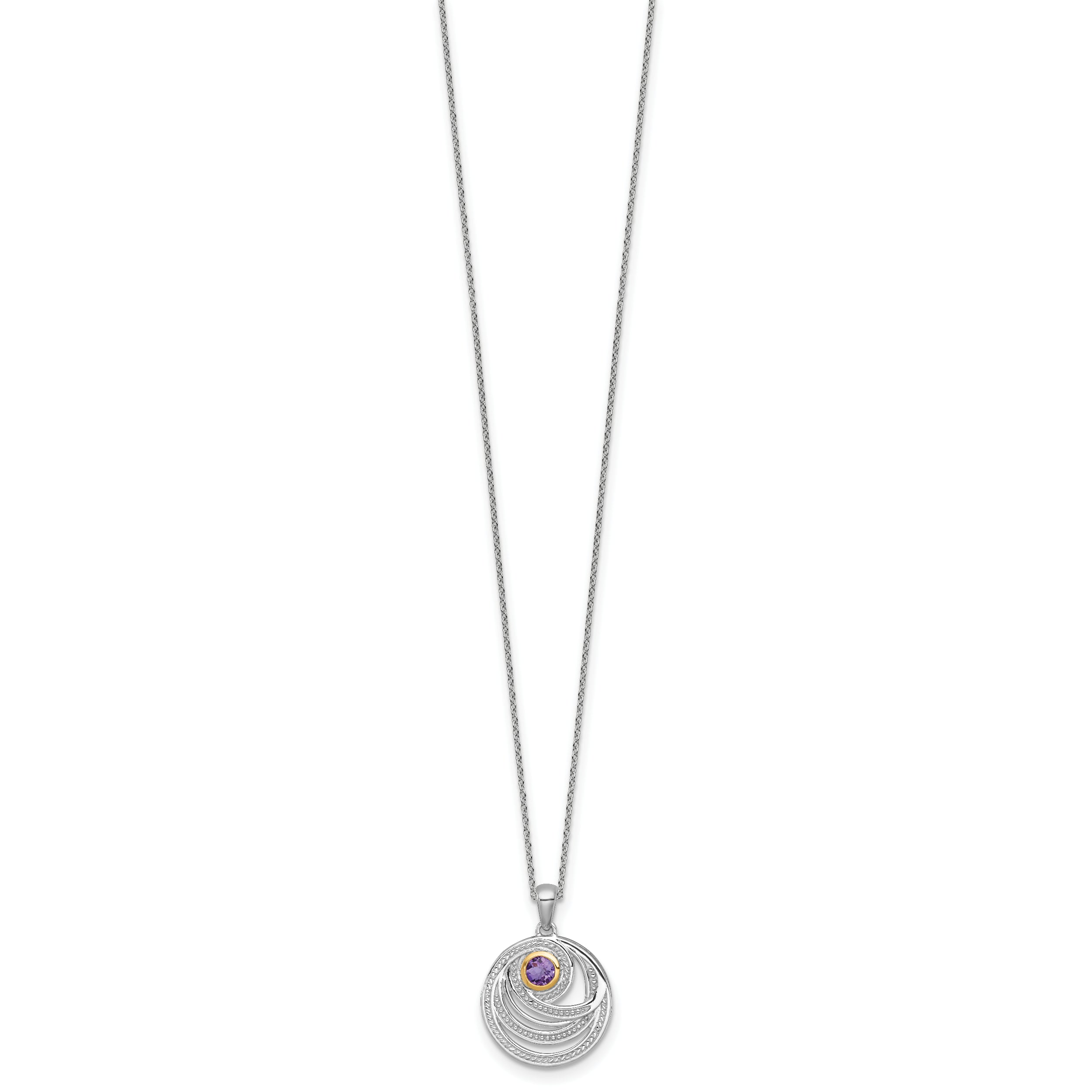Shey Couture Sterling Silver Rhodium-plated with 14k Accent Round Amethyst Swirl Circle 18 inch with 2 inch Extension Necklace