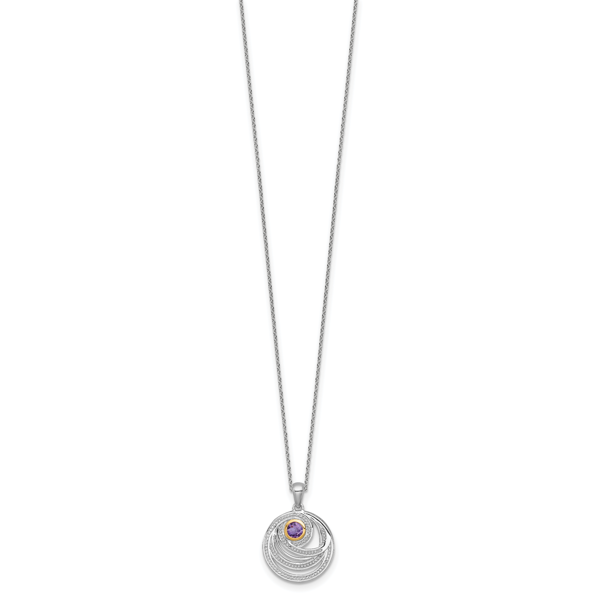 Shey Couture Sterling Silver Rhodium-plated with 14k Accent Round Amethyst Swirl Circle 18 inch with 2 inch Extension Necklace Secondary image