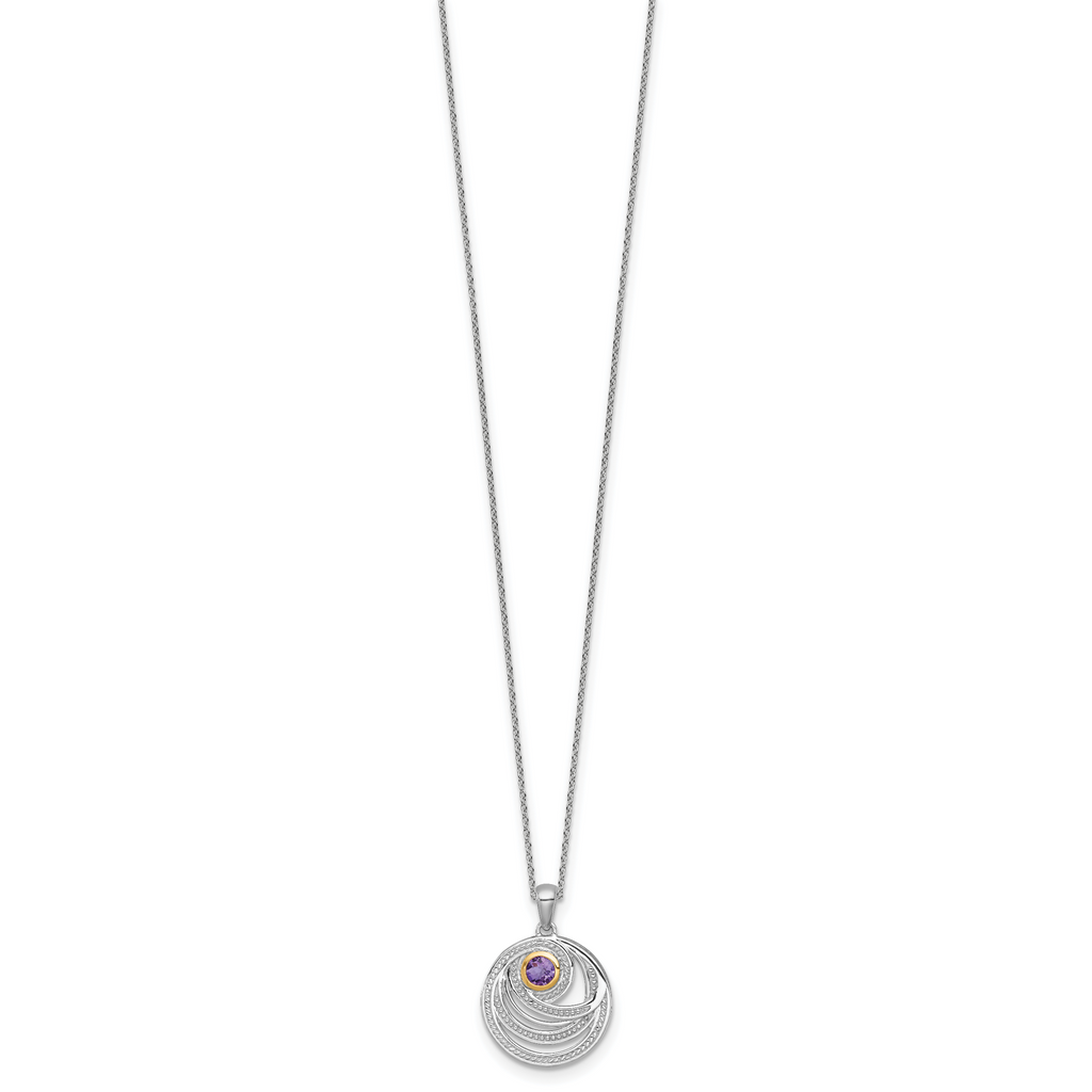 Shey Couture Sterling Silver Rhodium-plated with 14k Accent Round Amethyst Swirl Circle 18 inch with 2 inch Extension Necklace