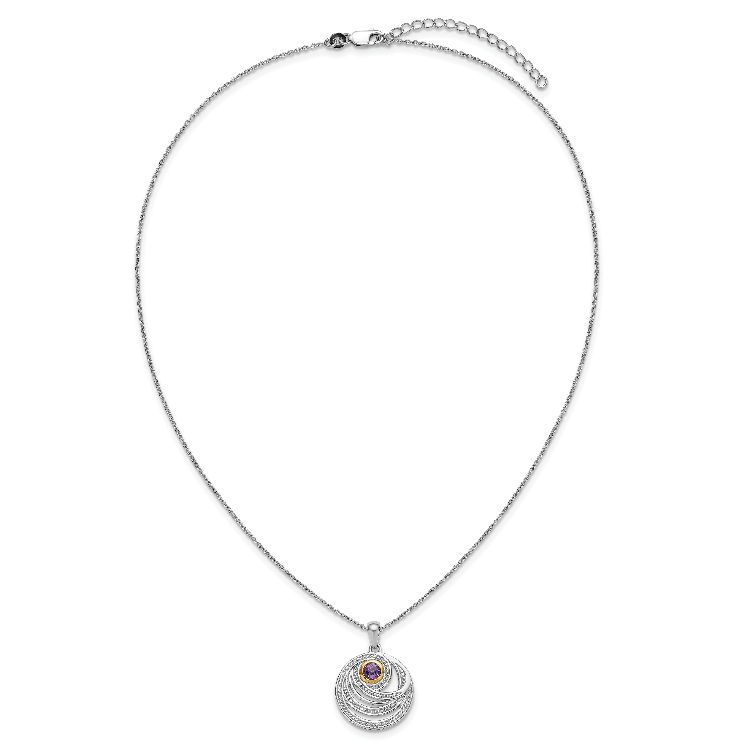 Shey Couture Sterling Silver Rhodium-plated with 14k Accent Round Amethyst Swirl Circle 18 inch with 2 inch Extension Necklace