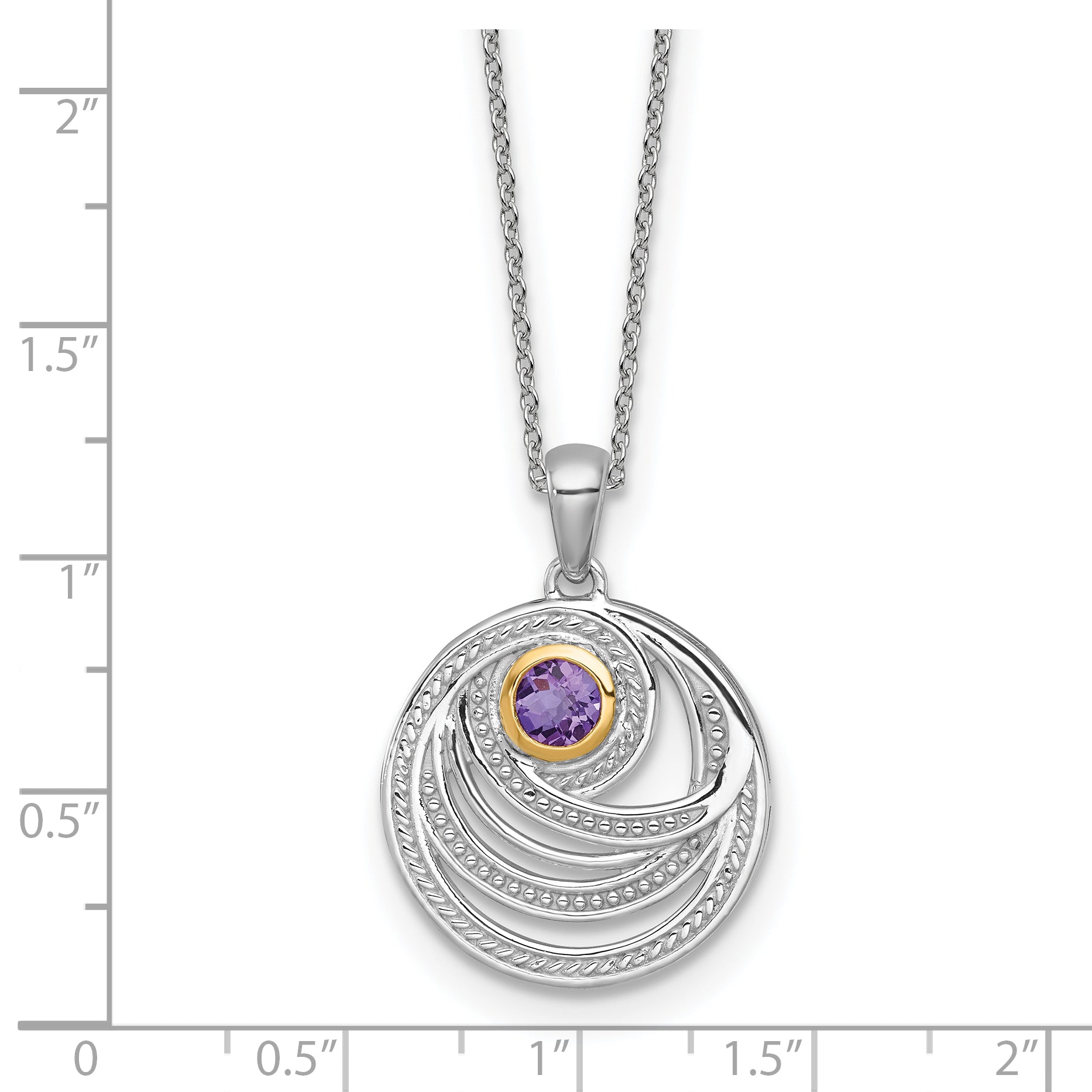 Shey Couture Sterling Silver Rhodium-plated with 14k Accent Round Amethyst Swirl Circle 18 inch with 2 inch Extension Necklace