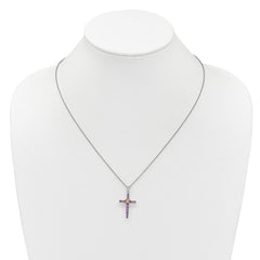 Shey Couture Sterling Silver Rhodium-plated with 14k -X- Accent Round Amethyst Cross 18 inch with 2 inch Extension Necklace