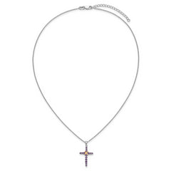 Shey Couture Sterling Silver Rhodium-plated with 14k -X- Accent Round Amethyst Cross 18 inch with 2 inch Extension Necklace