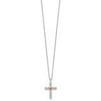 Shey Couture Sterling Silver Rhodium-plated with 14k Accent Round Amethyst Textured Cross 18 inch with 2 inch Extension Necklace
